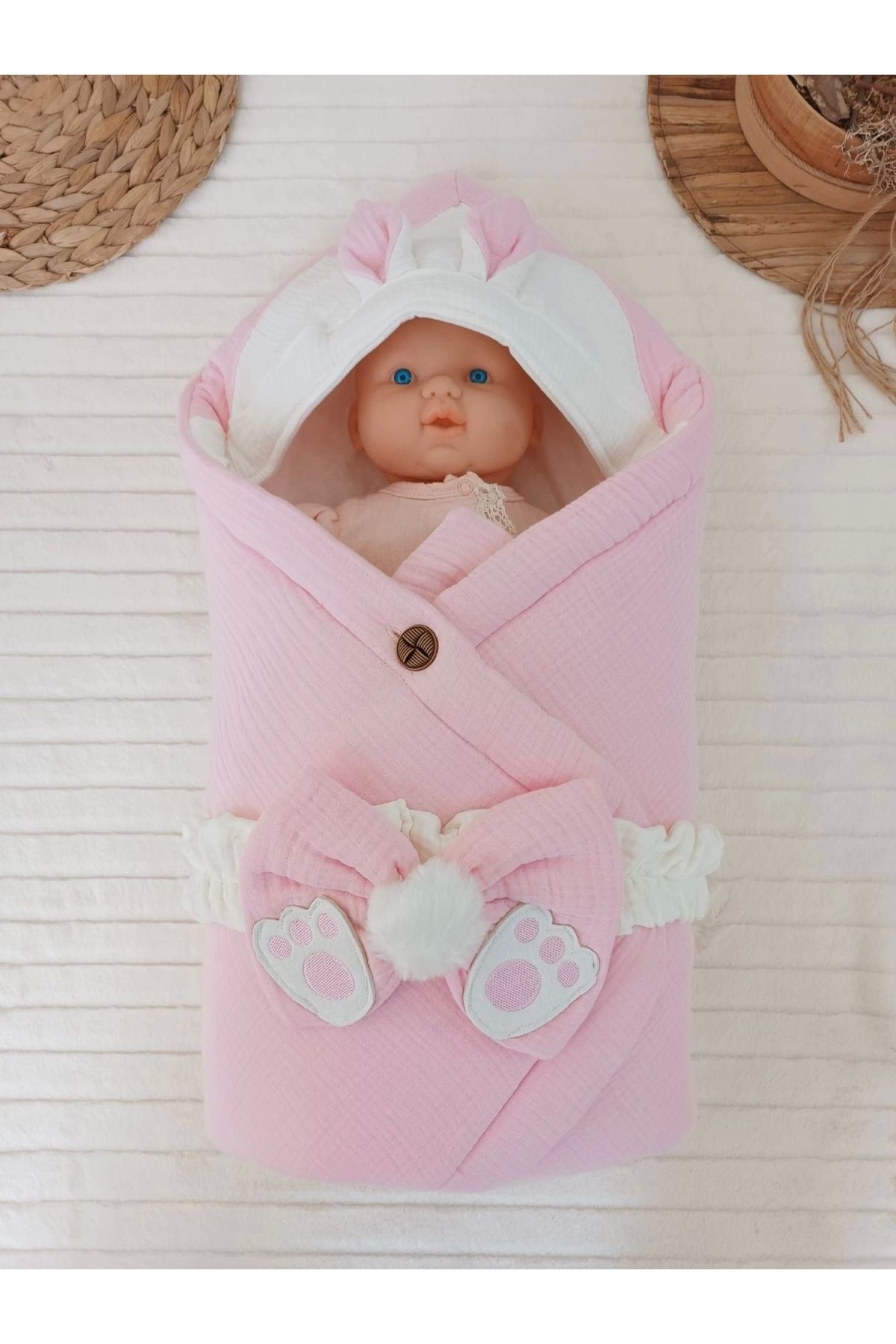 POLEXP Pembe Müslin Yenidoğan Battaniyesi
