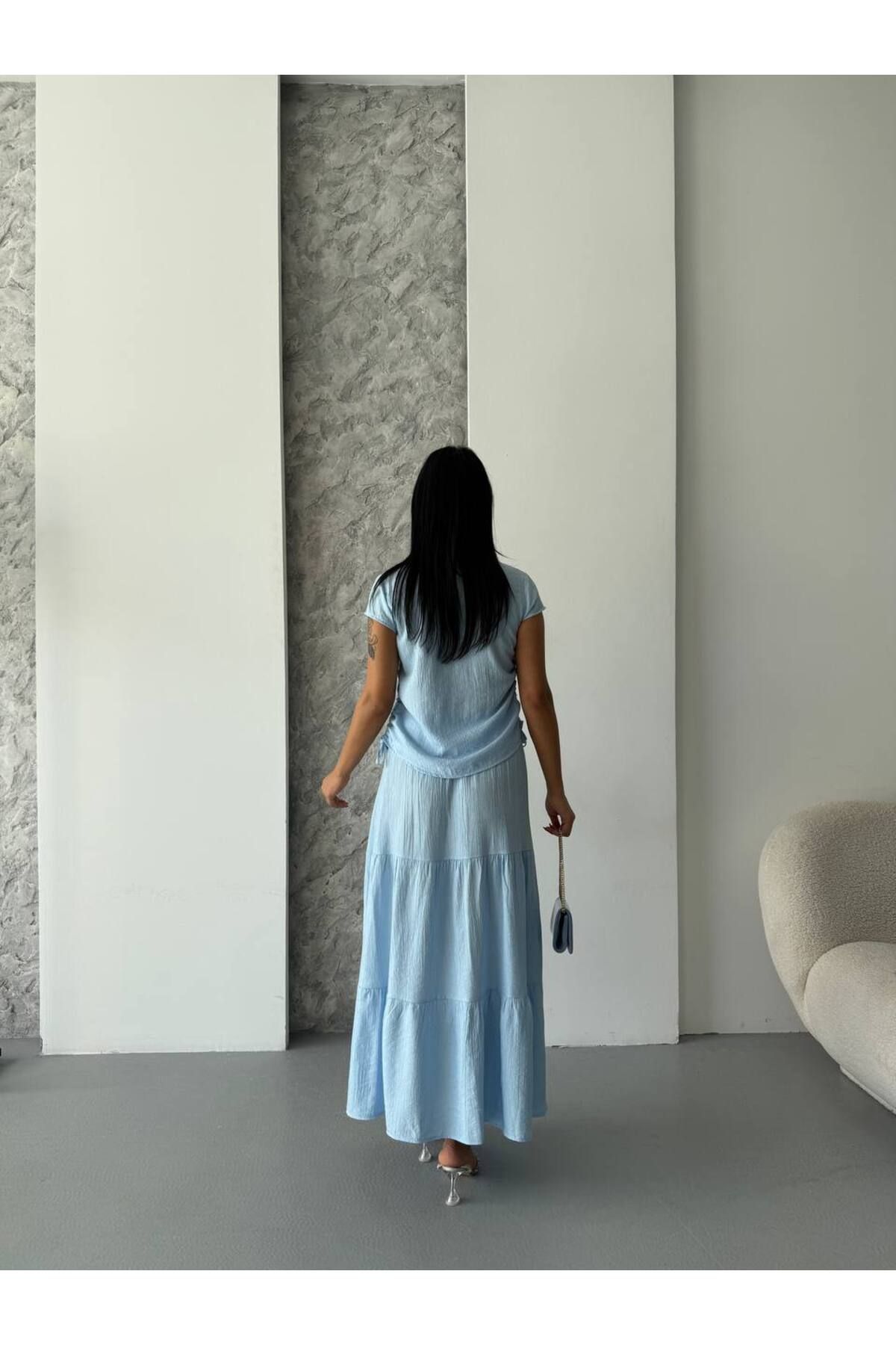 Castivo Fashion Katlı Etekli Düğmeli Yaz Takımı