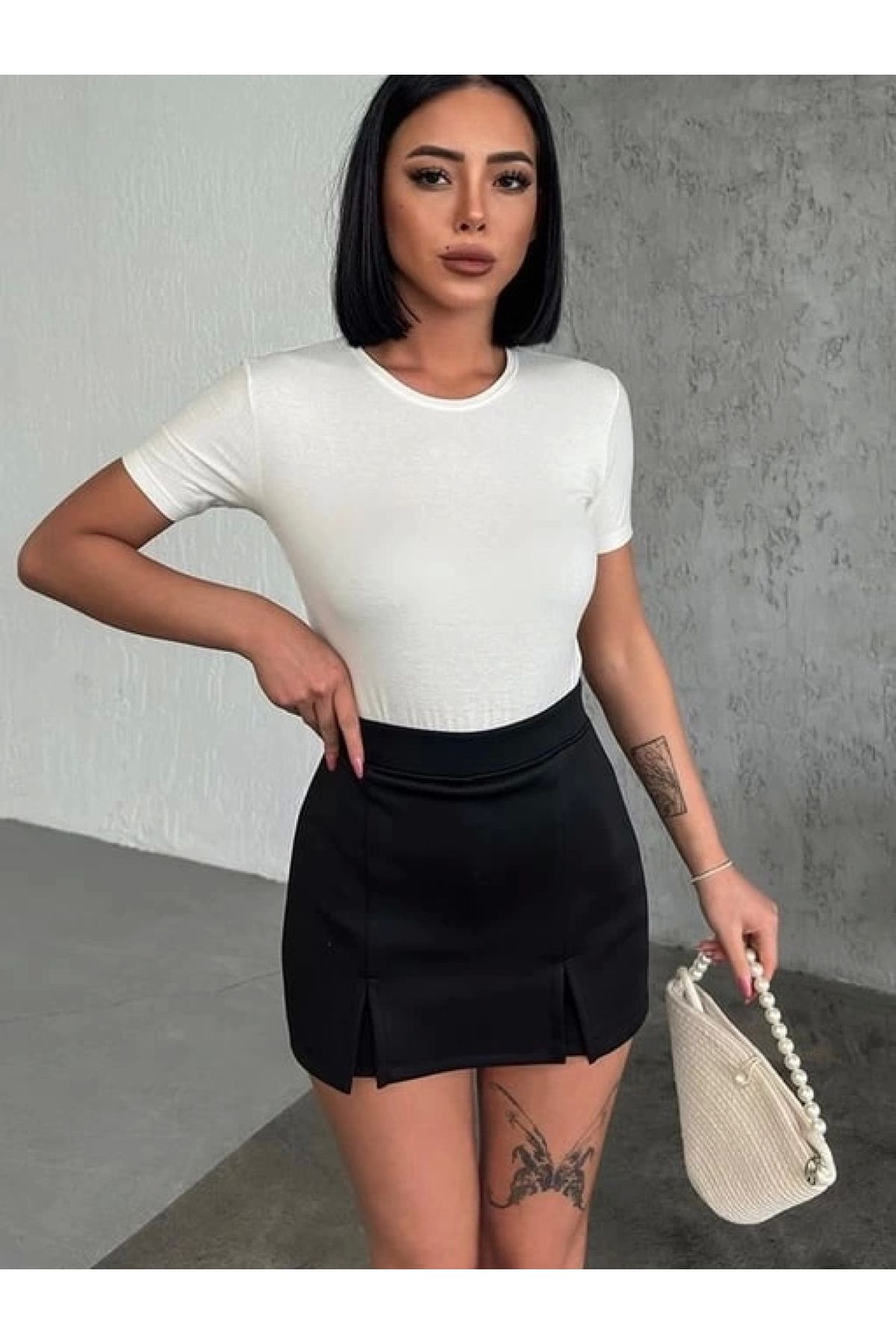 POLEXP Şık ve Rahat Kısa Kollu Ekru Penye Body