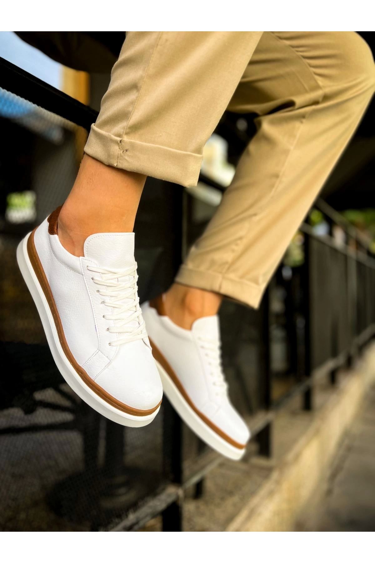 POLEXP CH979 Santoni GBT Spor Erkek Ayakkabı BEYAZ/TABA