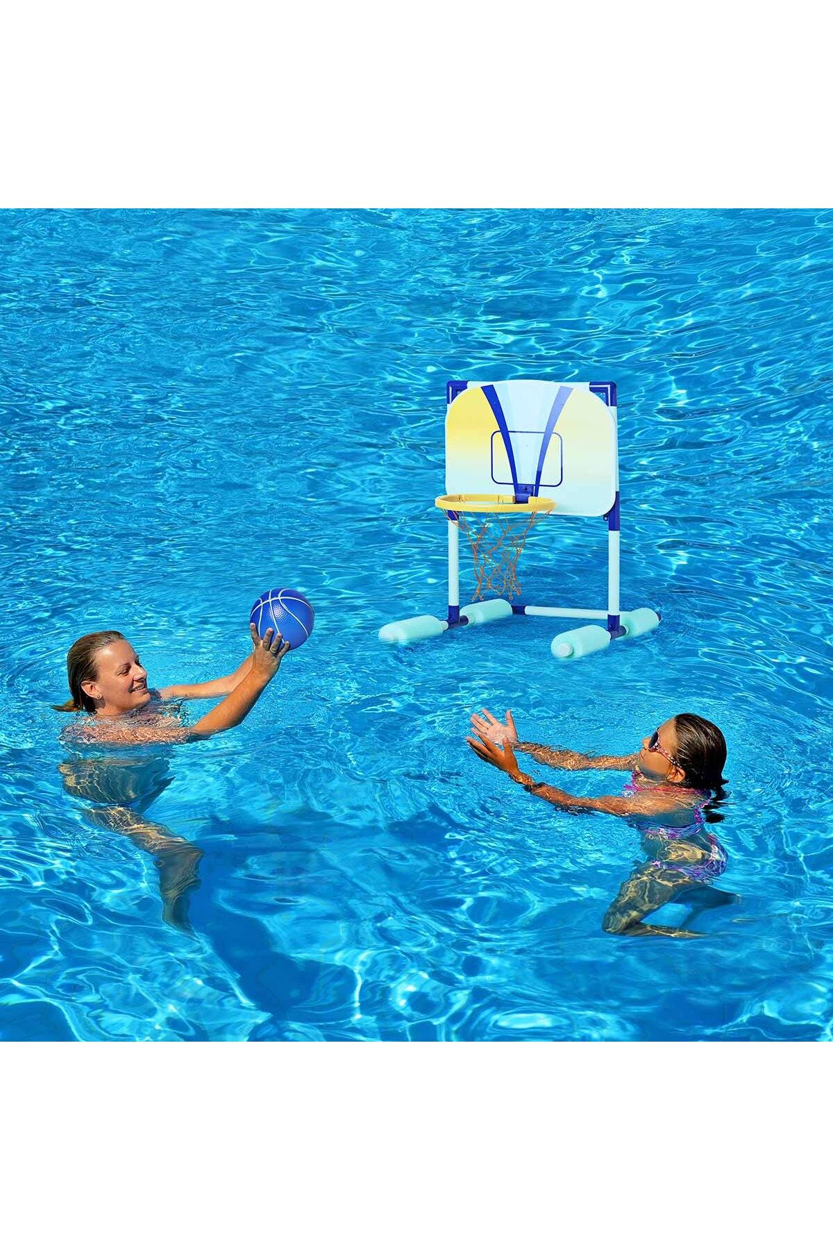 SHIVA Gift&More Mavi Desenli Yüzen Basketbol Seti Havuz DeniZ Plaj Oyunu Oyuncakları 60 x 56 x 44 cm