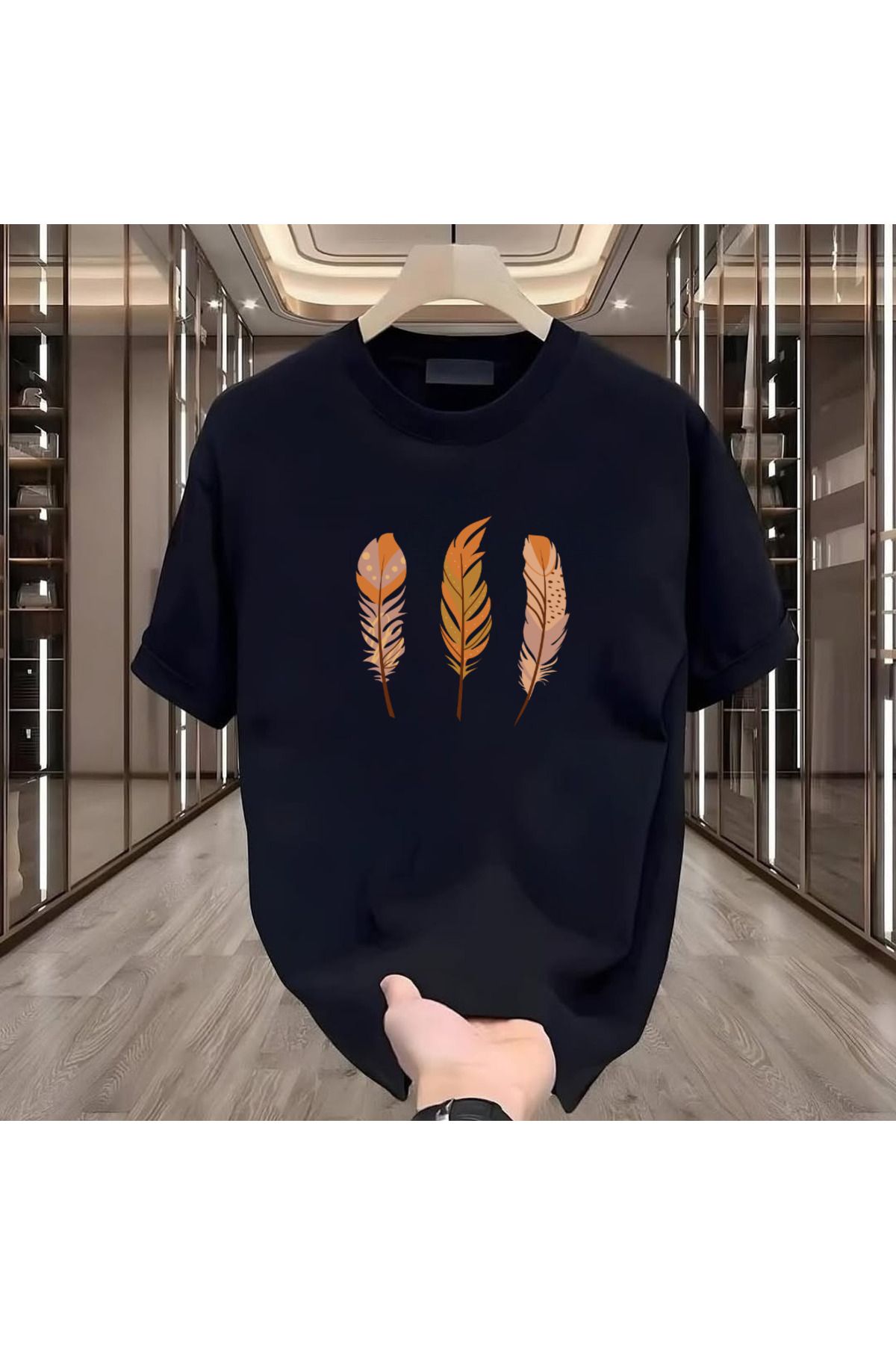 ROVELLA 3 Leaf Baskılı Siyah Oversize Erkek Tshirt