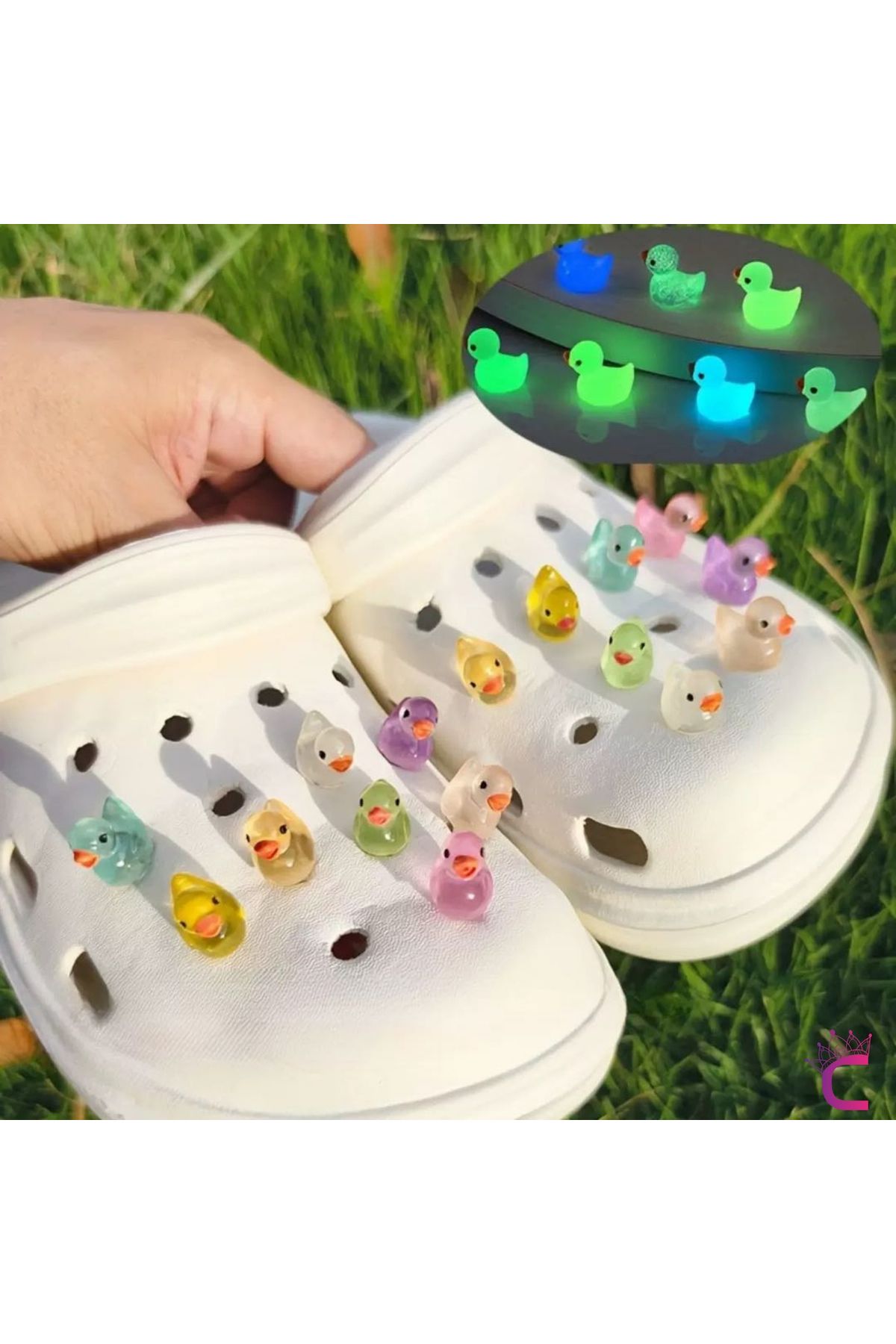 Cinderella 16'lı Karanlıkta Parlayan Sevimli Ördekli Çocuk Terlik Süsü Jibbitz - Cross Pin Crocks Charm Seti