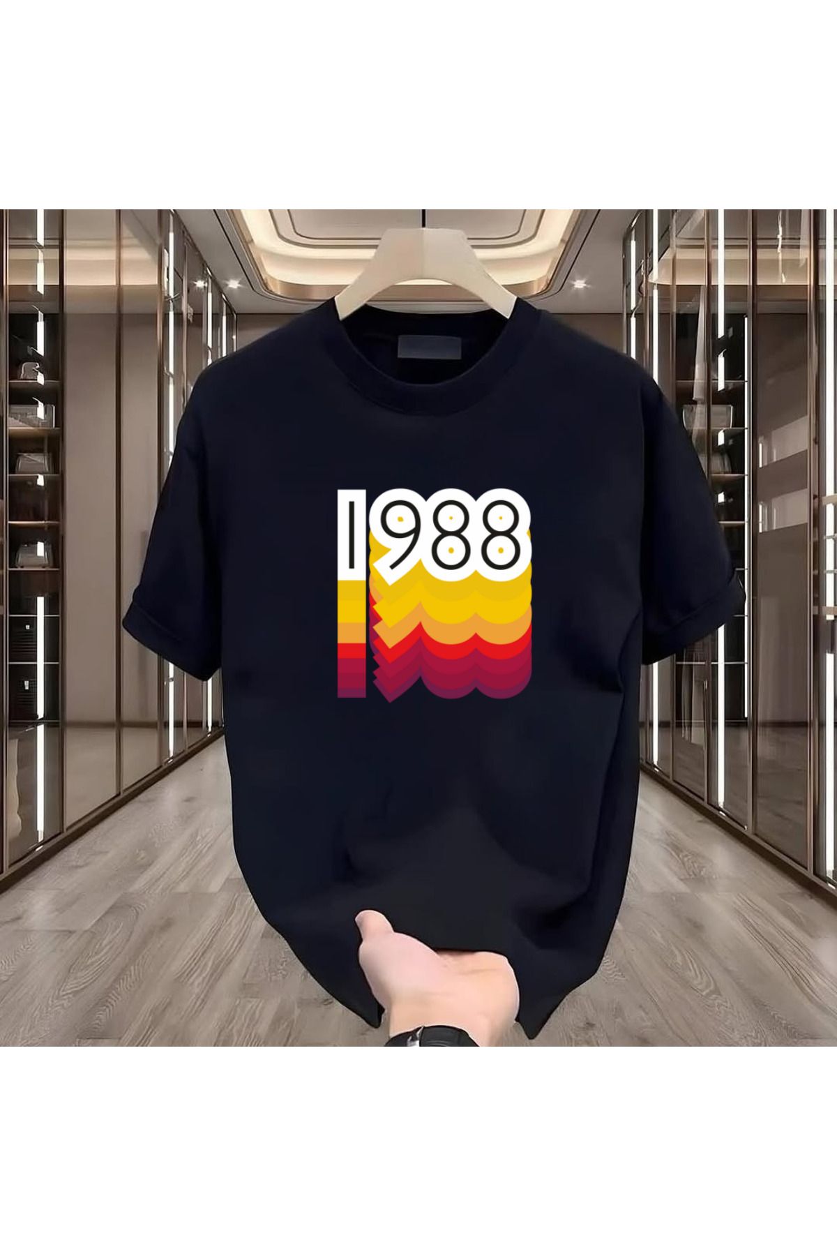 ROVELLA 1988 Baskılı Siyah Oversize Erkek Tshirt