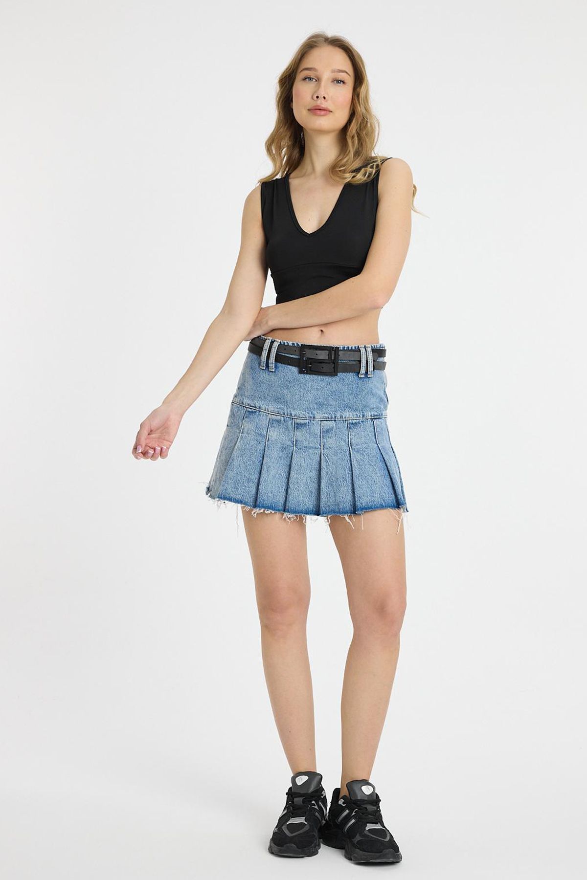Jijass Jeans Kemerli Kot Etek