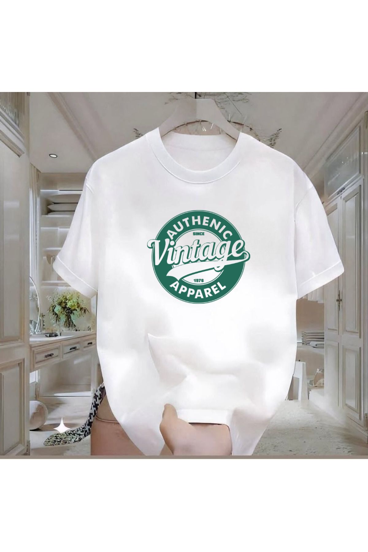 ROVELLA Vintage Baskılı Beyaz Oversize Erkek Tshirt