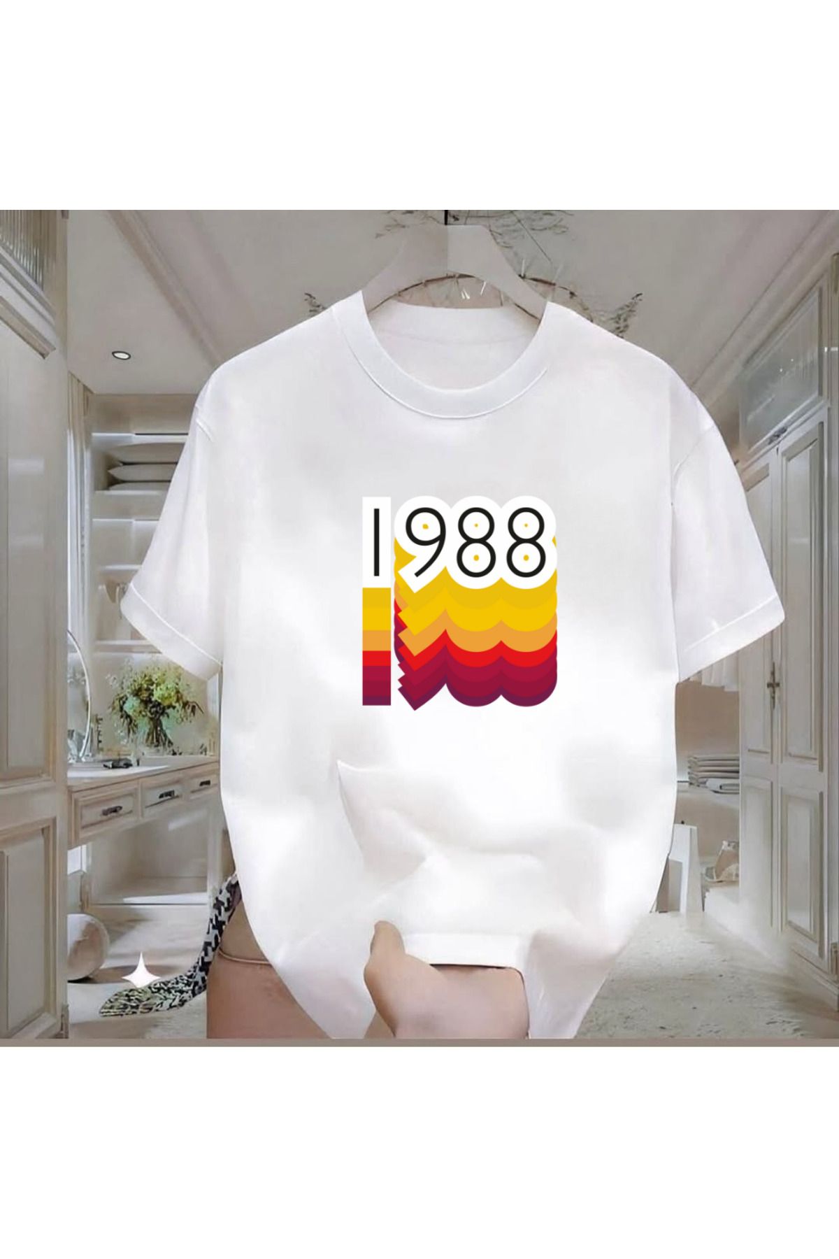 ROVELLA 1988 Baskılı Beyaz Oversize Erkek Tshirt