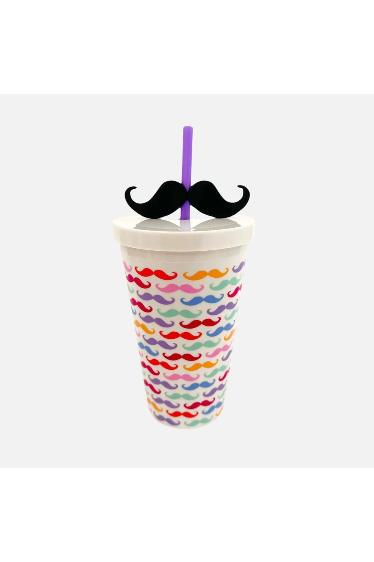 SHIVA Gift&More Bıyık Desenli Pipetli Plastik Bardak Soğuk içecek meşrubat bardağı