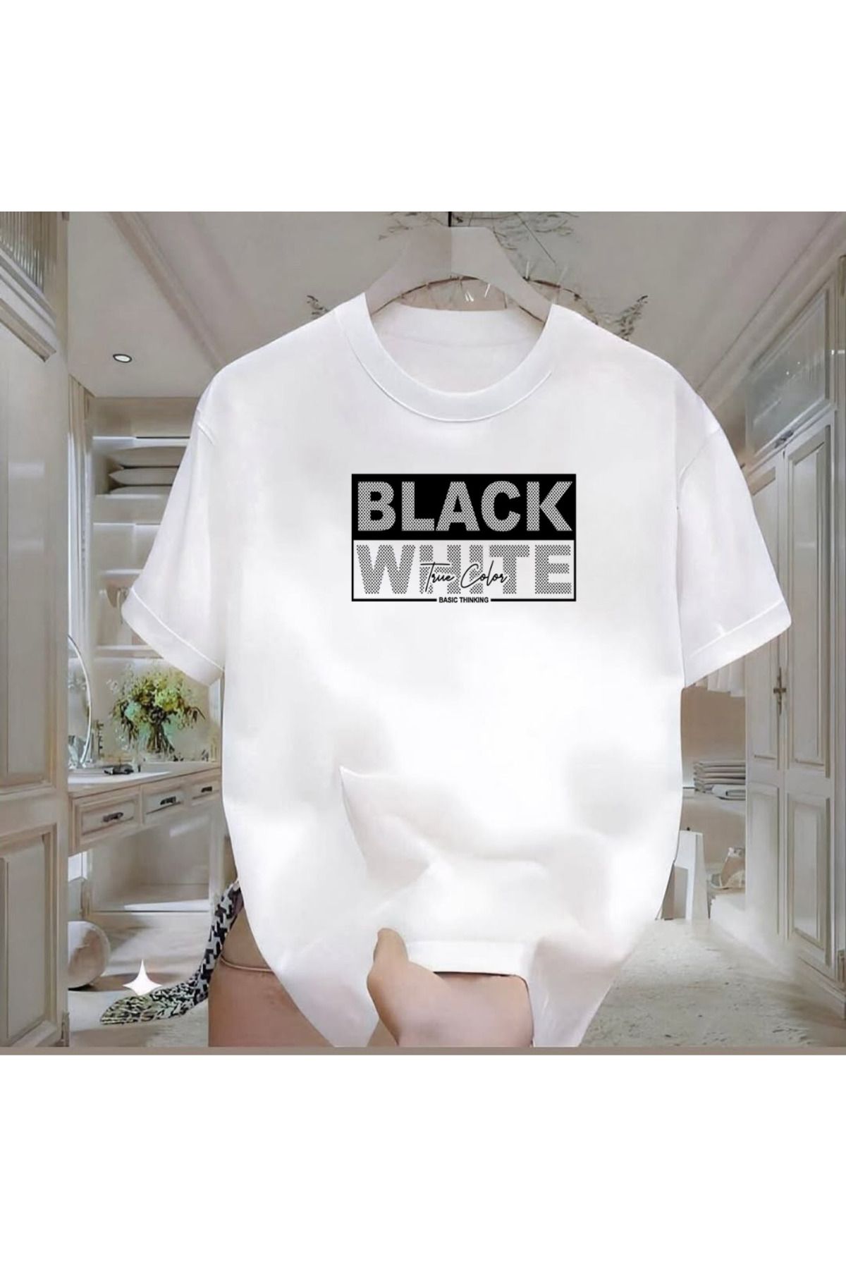 ROVELLA Black White Baskılı Beyaz Oversize Erkek Tshirt