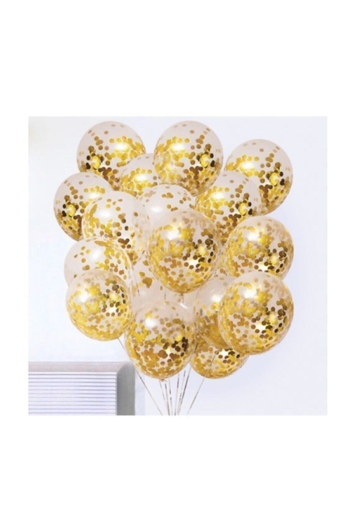 Azebu Gold Konfetili Şeffaf Balon Seti - 10 Adet