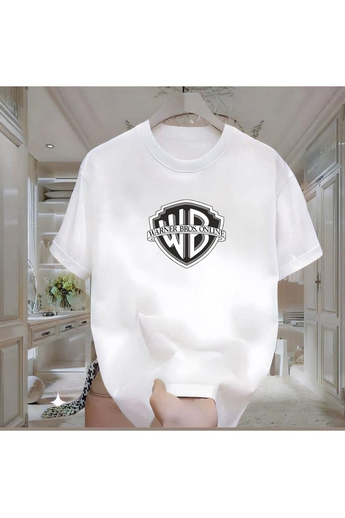 ROVELLA Warner Bros Baskılı Beyaz Oversize Erkek Tshirt