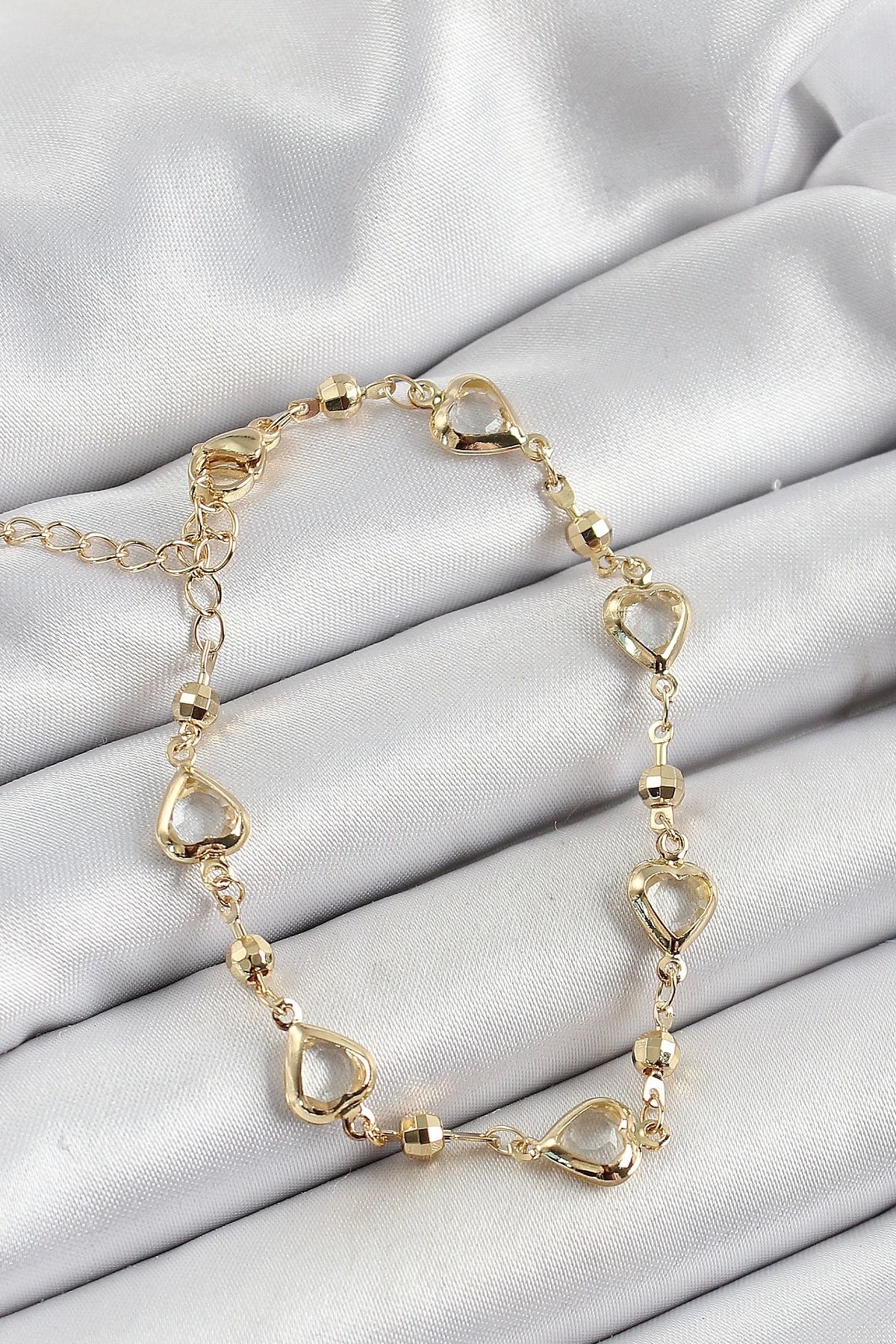 GLIMMERY Pirinç Şeffaf Kalp Model Gold Renk Zirkon Taşlı Kadın Bileklik