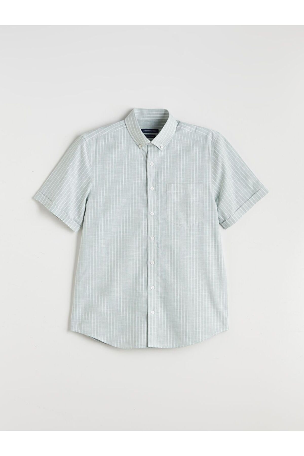 LC Waikiki LCWAIKIKI Classic Regular Fit Kısa Kollu Çizgili Keten Karışımlı Erkek Gömlek