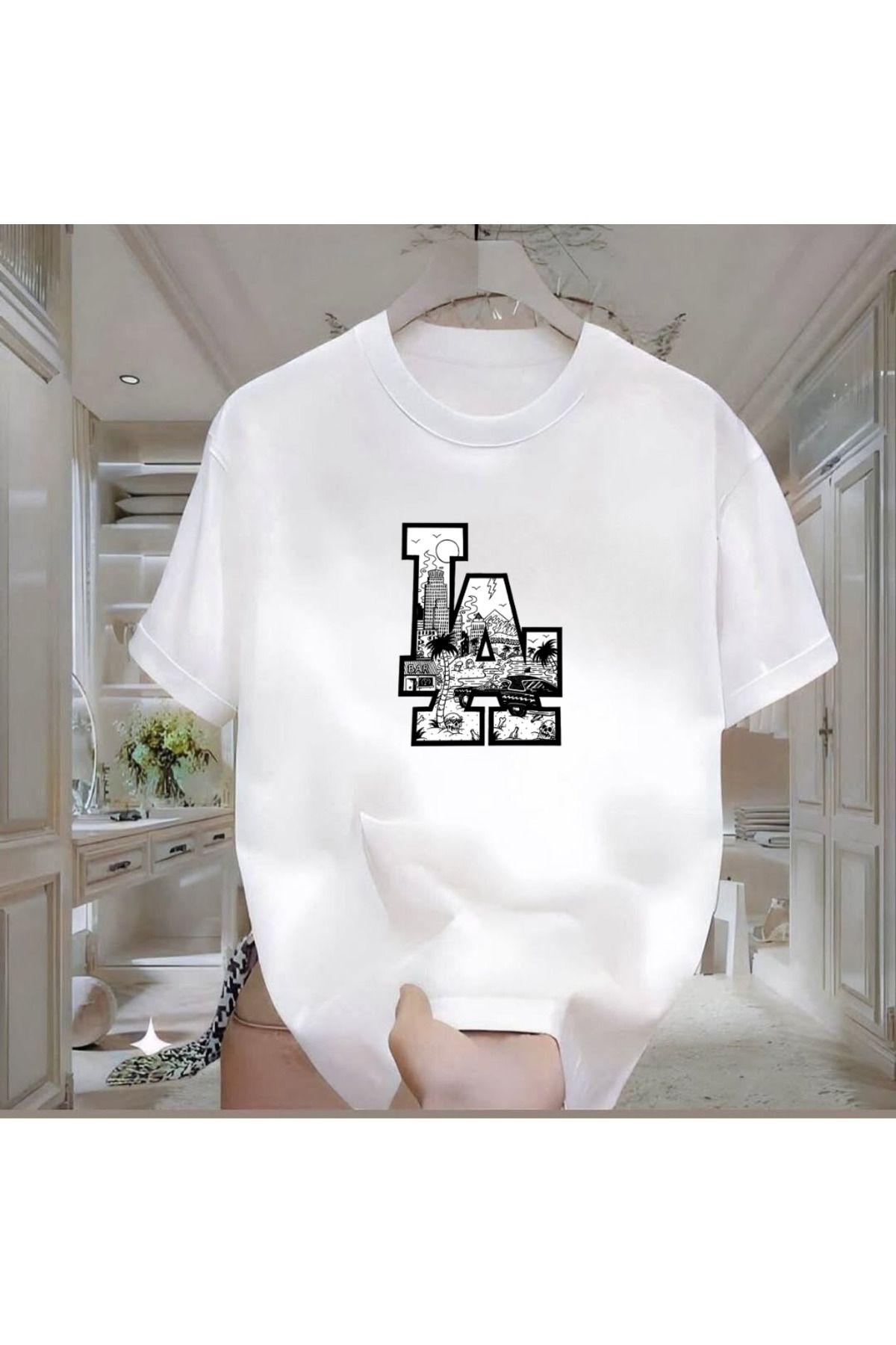 ROVELLA La Baskılı Beyaz Oversize Erkek Tshirt