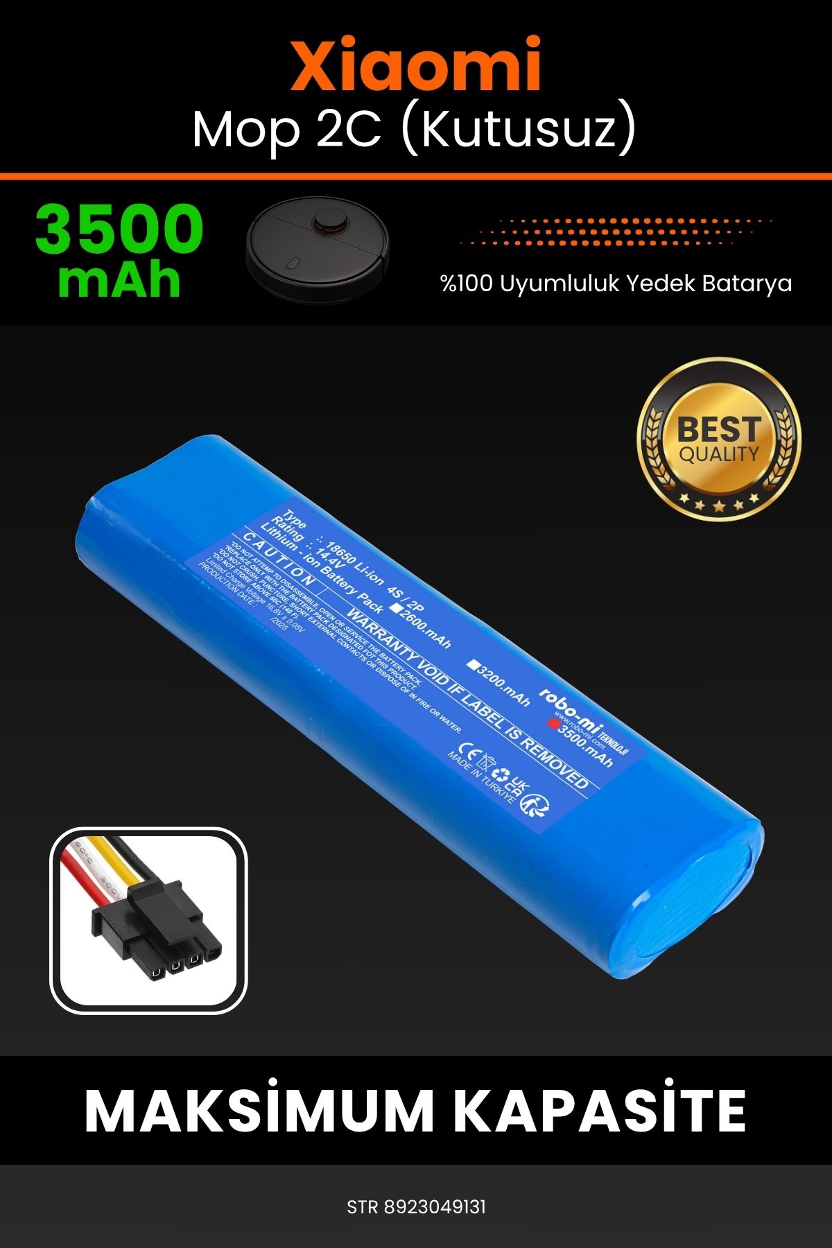 robo-mi Xiaomi Mop 2C (Kutusuz) 3500mAh Robot Süpürge Bataryası - Koruma Katmanlı Batarya Teknolojisi