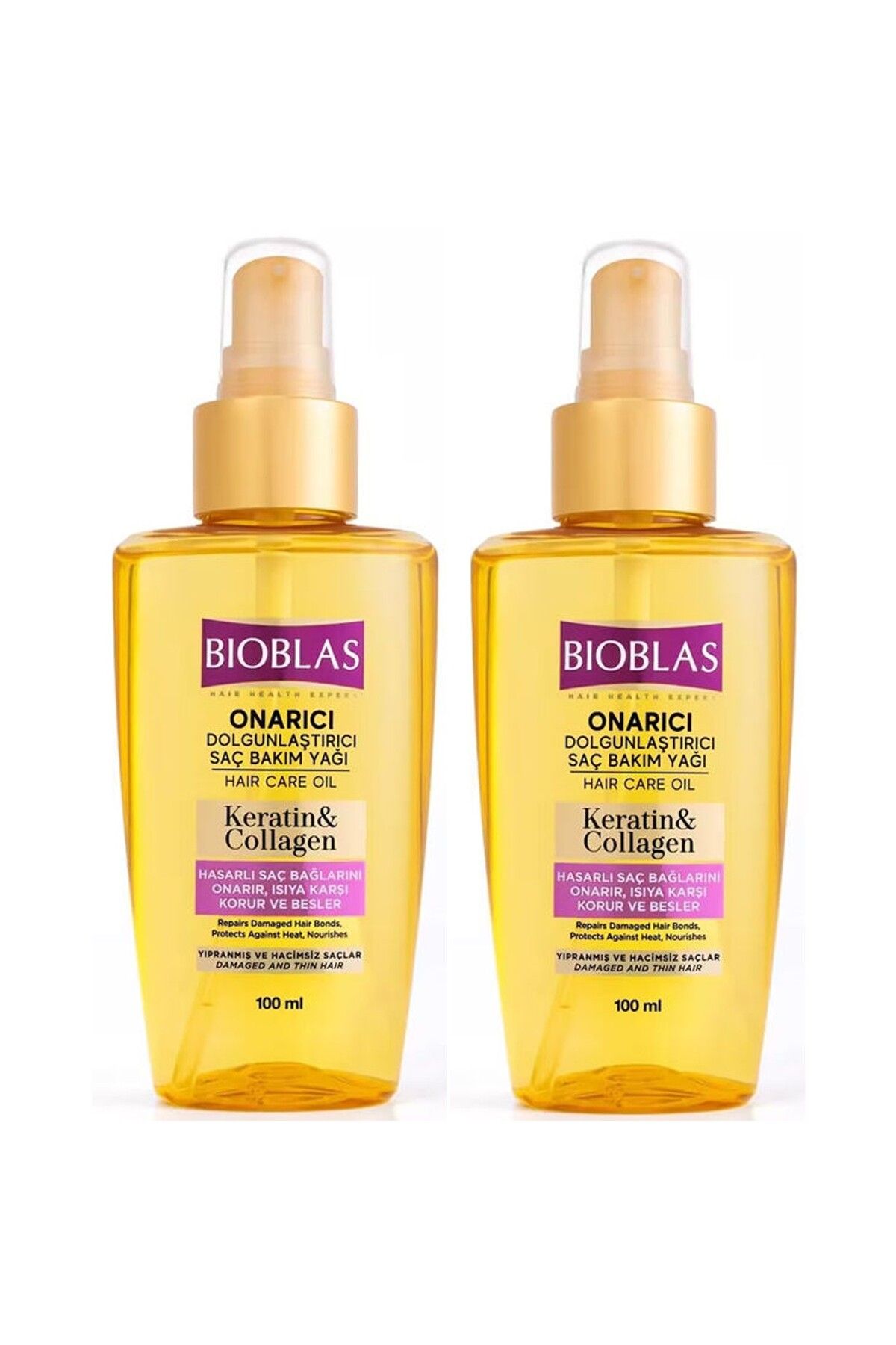 Bioblas Keratin Kolajen Onarıcı Dolgunlaştırıcı Saç Bakım Yağı 100 ml 2 Adet