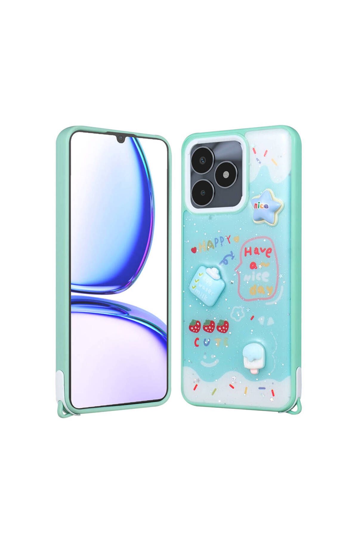 Başkenttekno Realme C53 4G Kılıf Parlayan Simli Kabartma Figürlü Cevze Kapak