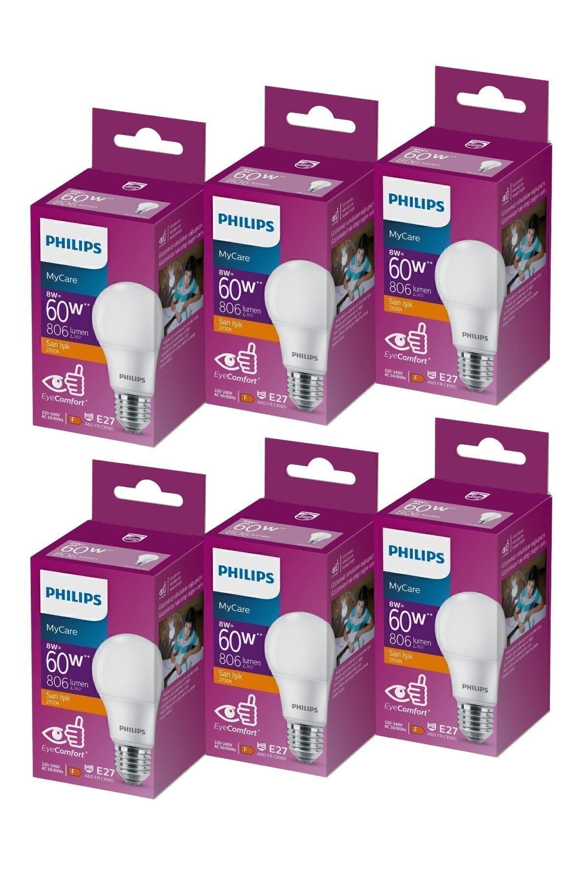 Philips Led 8-60w Ampul 2700k Sarı Işık 6lı