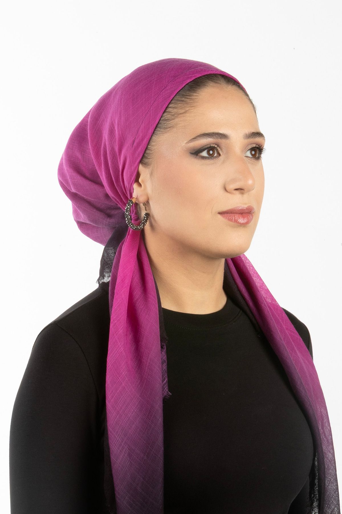 safura Yeni Tasarım Tak-Çıkart Bone Eşarp - Eflatun Degrade, Ayarlanabilir Ense Lastik, Kaymaz Kadife Şerit