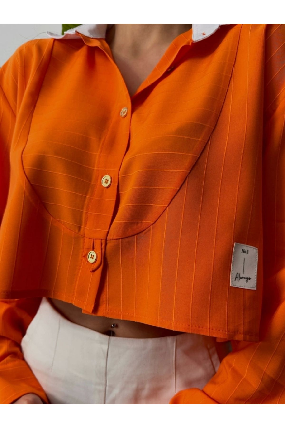 POLEXP CROP GÖMLEK BEYAZ YAKA VE ETİKET DETAYLI - Orange
