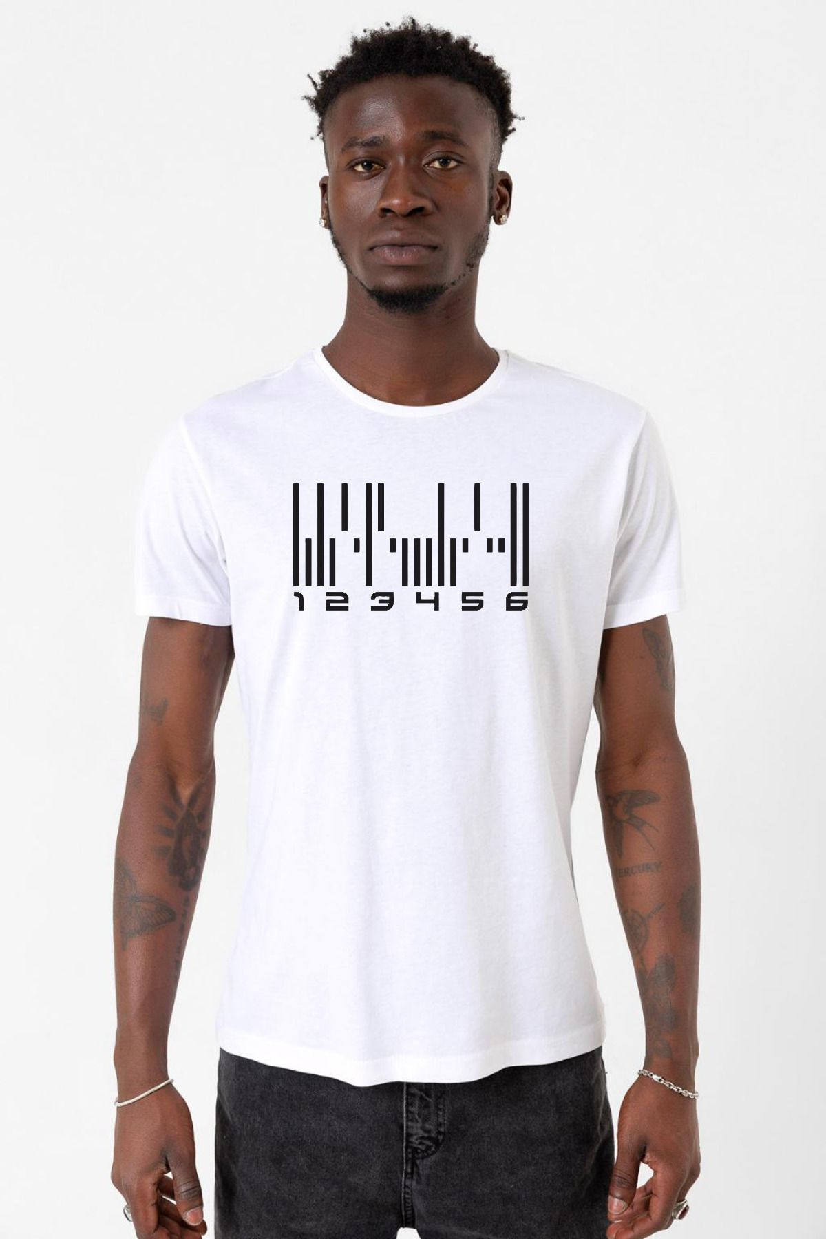 Tshirthane Dark Matter The Android Barcode Beyaz Erkek Bisikletyaka Tshirt
