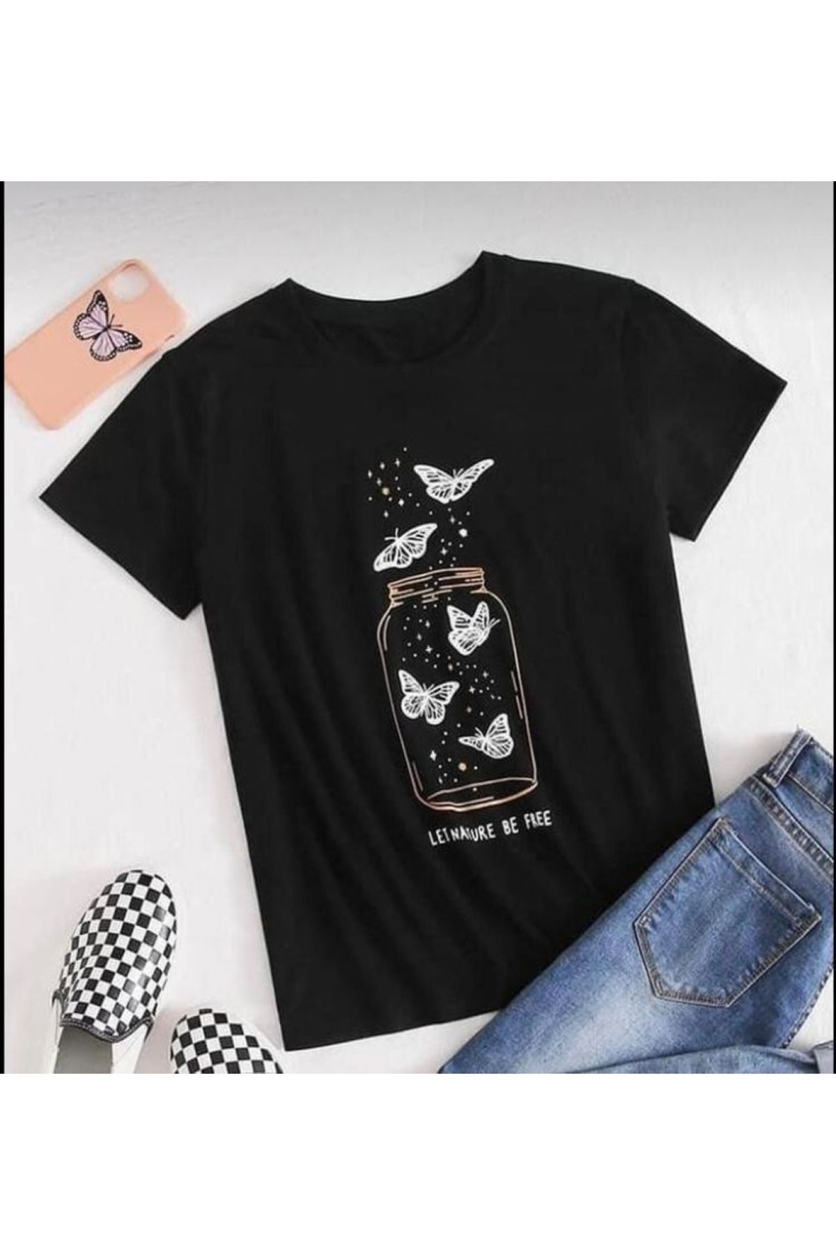 aynewmoda Kadın Günlük Yaz Tişörtü - Küçük Fırça Baskı, Kısa Kollu, Yuvarlak Yaka