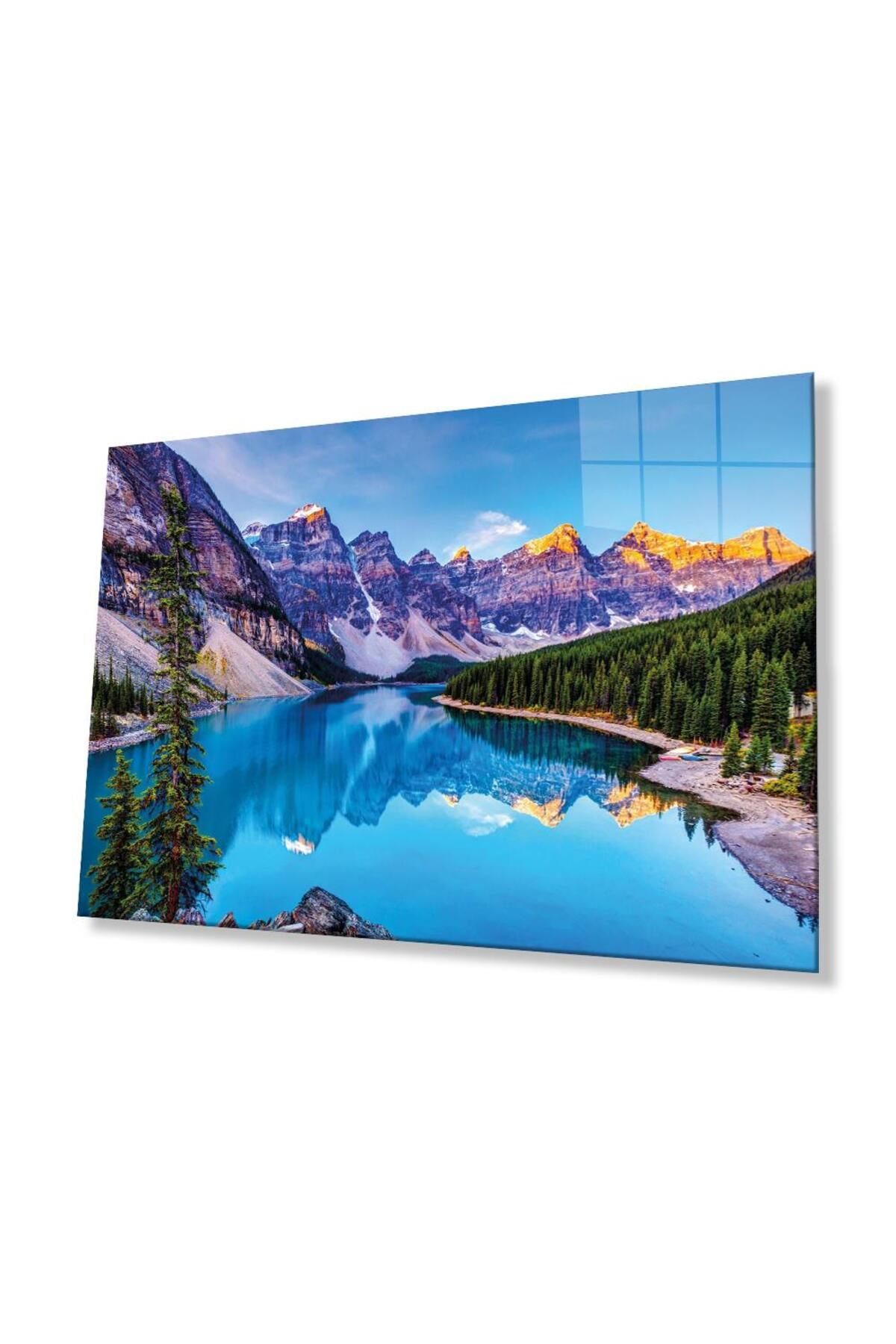 idealizbiz Dağ Yansıma Manzara Cam Tablo 4mm Dayanıklı Temperli Cam Mountain Reflection Landscape Glass Table