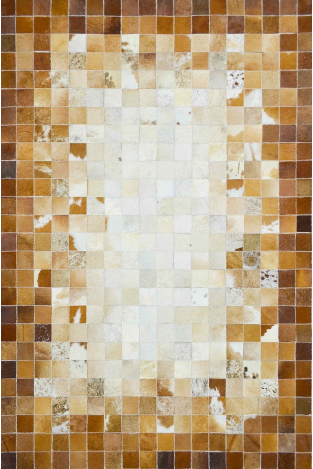 Handmade Krem ve Kahverengi Ombre Geçişli Deri Patchwork Halı 120x180 cm (2,16 m²)