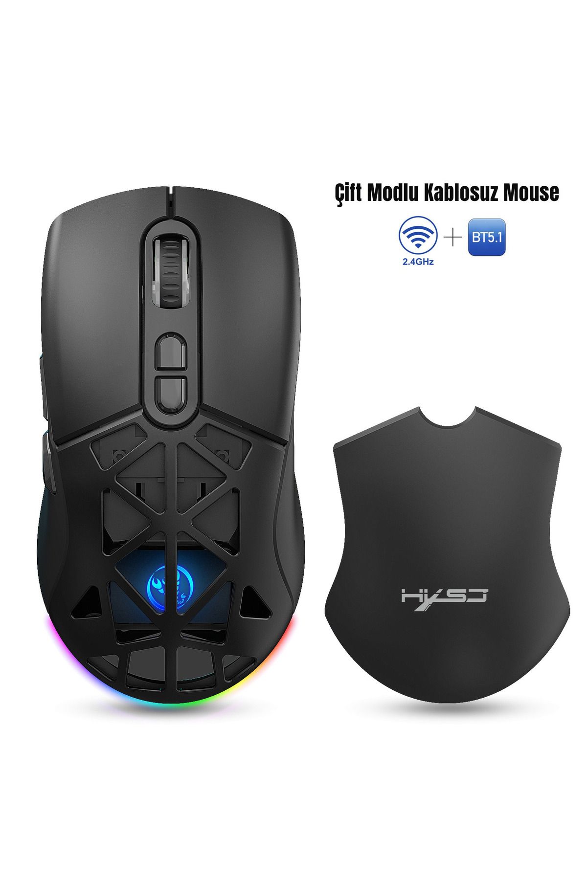 HXSJ T26 Çift Modlu Oyun Faresi 2.4g Bt5.1 Kablosuz 4800 Dpı Ayarlanabilir Ergonomik Optik Gamer Mouse