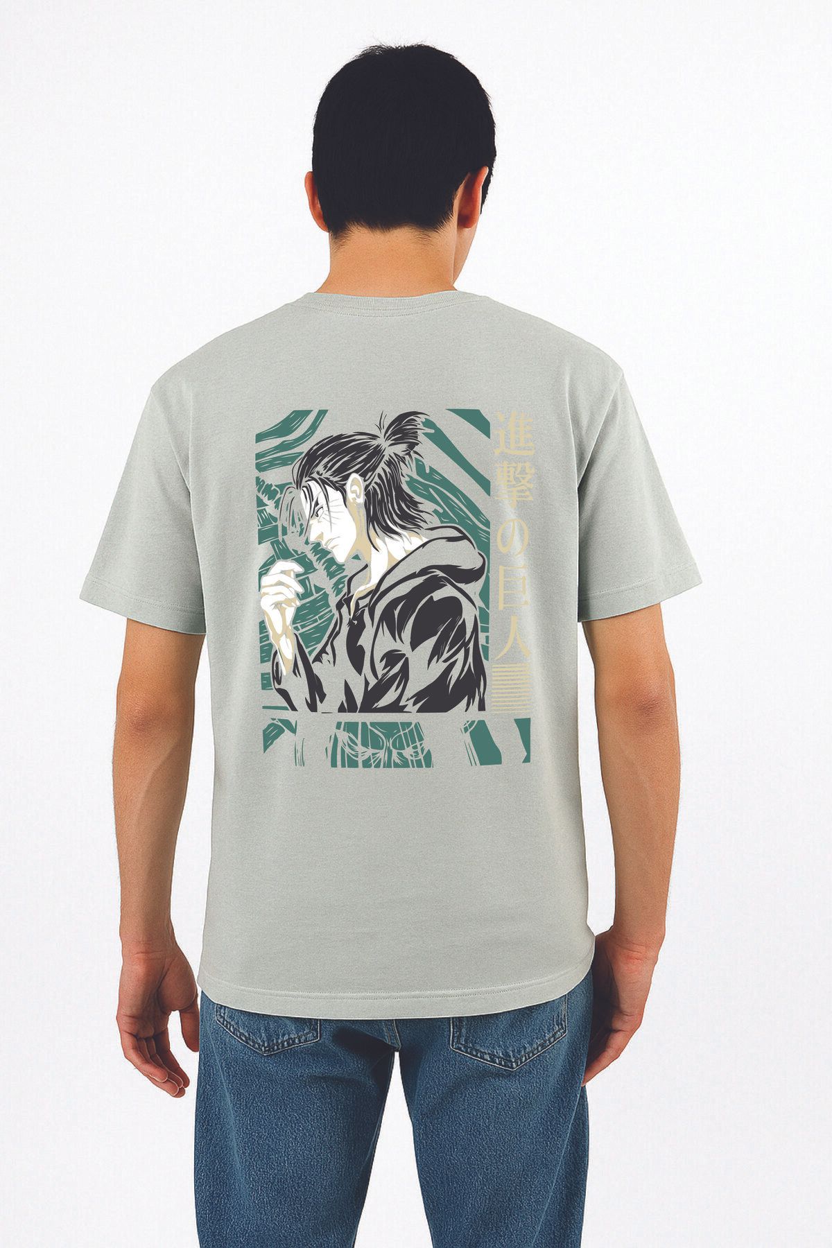 By Caspita Fashion Lenithra Attack on Titan Eren Anime Sırt Baskılı Unisex Oversize Füme T-shirt