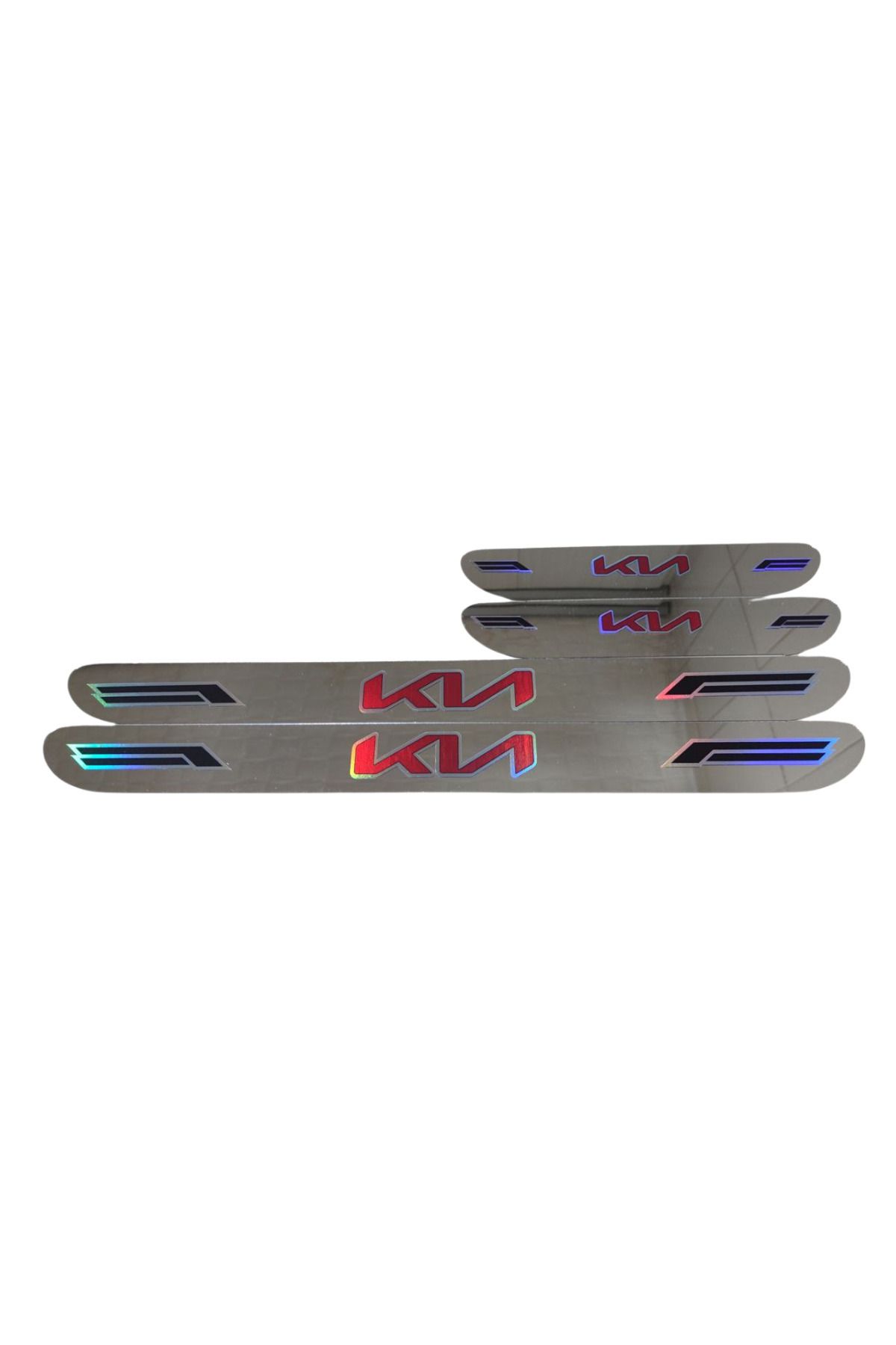 Rukye Shop Kia Hologram Logolu Araca Özel Marka Logolu Aynalı Kapı Eşiği Koruyucu Yapıştırma 4'lü Set