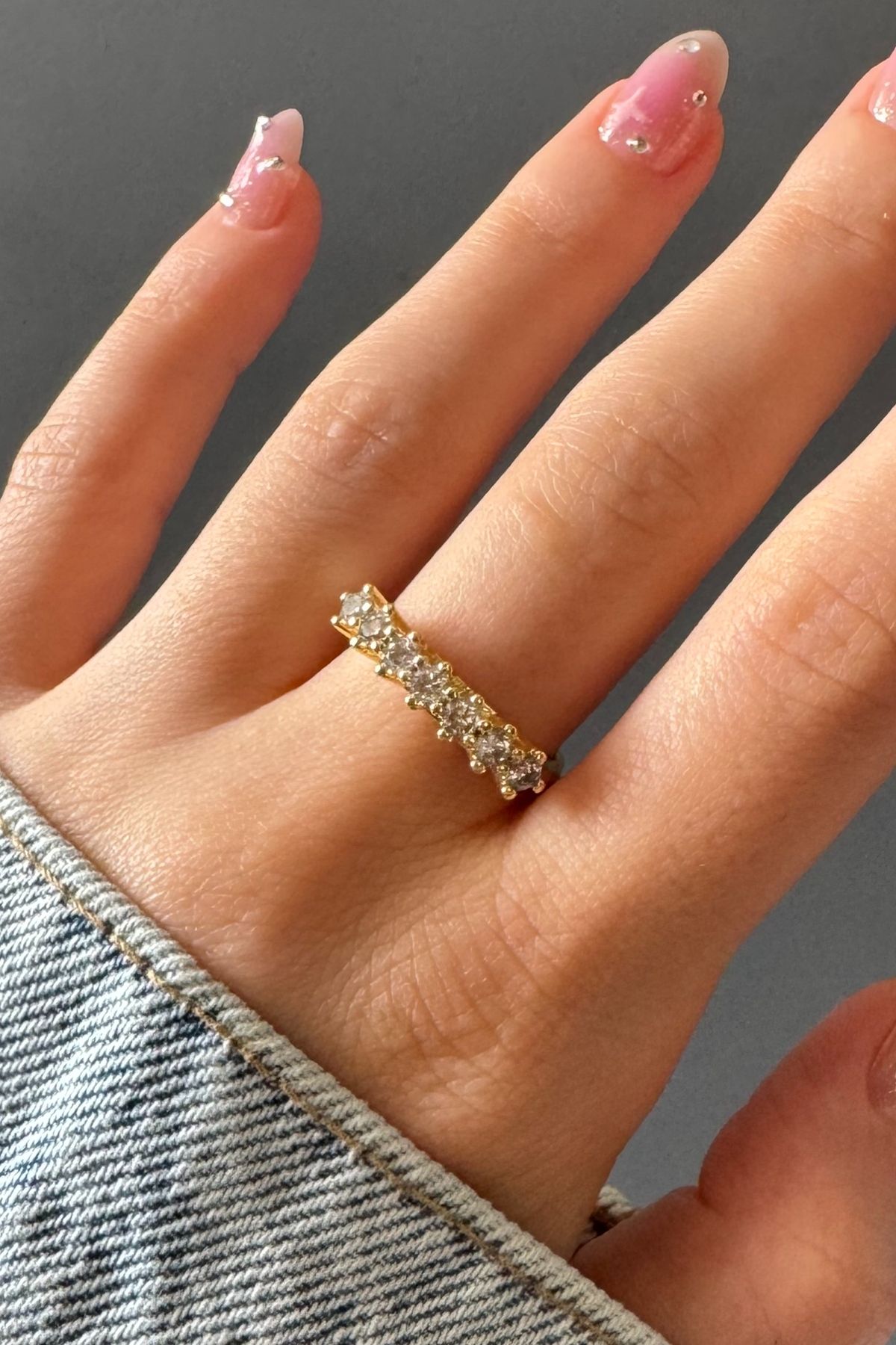 H&E DESIGN Kadın Gold Zirkon Taşlı Yedi Taş Premium Ayarlanabilir Yüzük