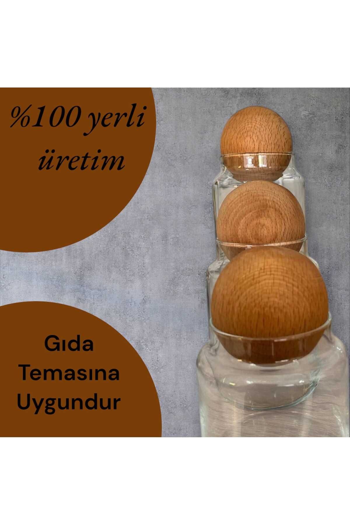 Dnz Ahşap Ahşap Top Kapaklı Cam Kavanoz 3 parça set