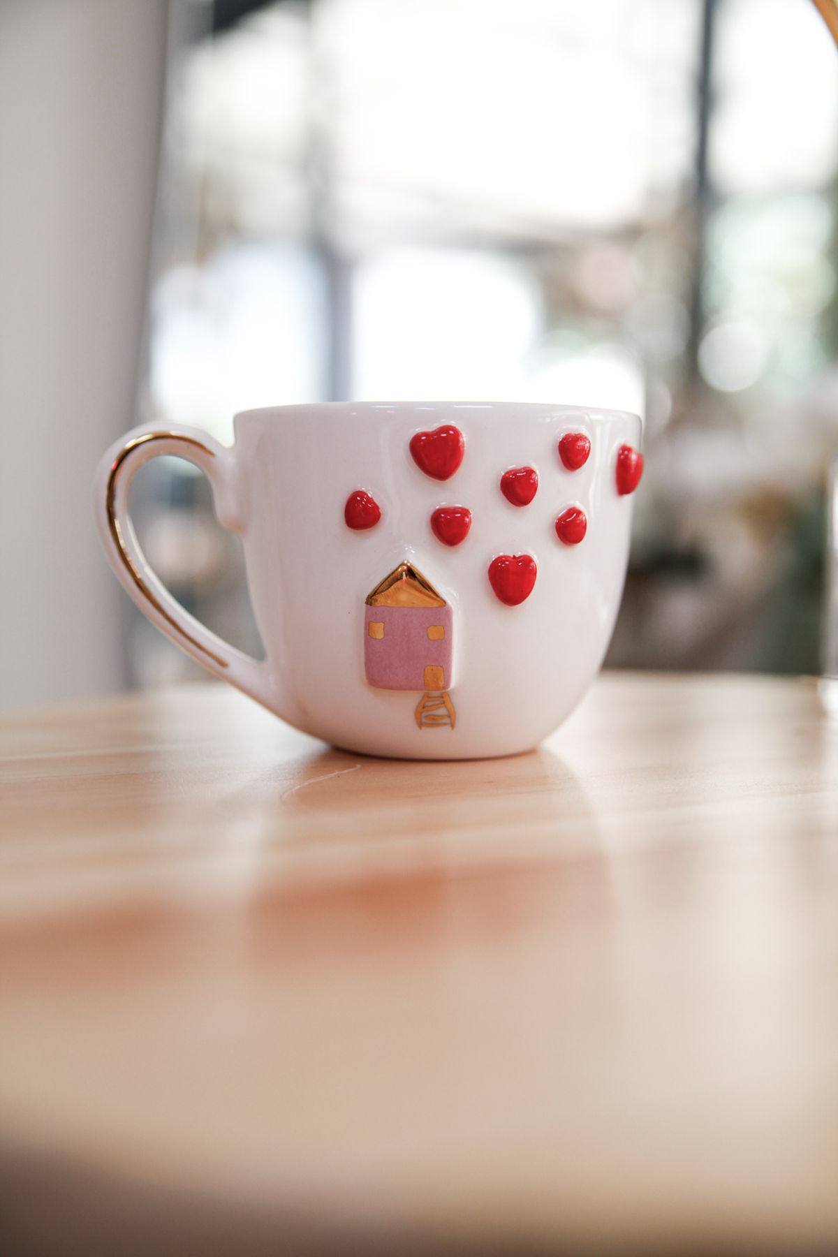 his ceramic El yapımı kalpli ev seramik fincan 150ml çay kahve fincanı 24k gerçek altın dekorlu