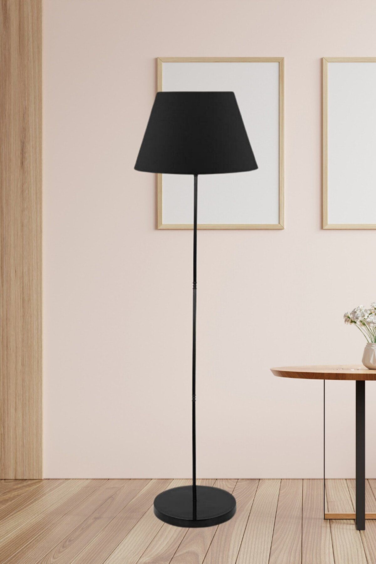 SerenityHaven Retro Lambader Metal Ayaklı Abajur Siyah Konik 7721
