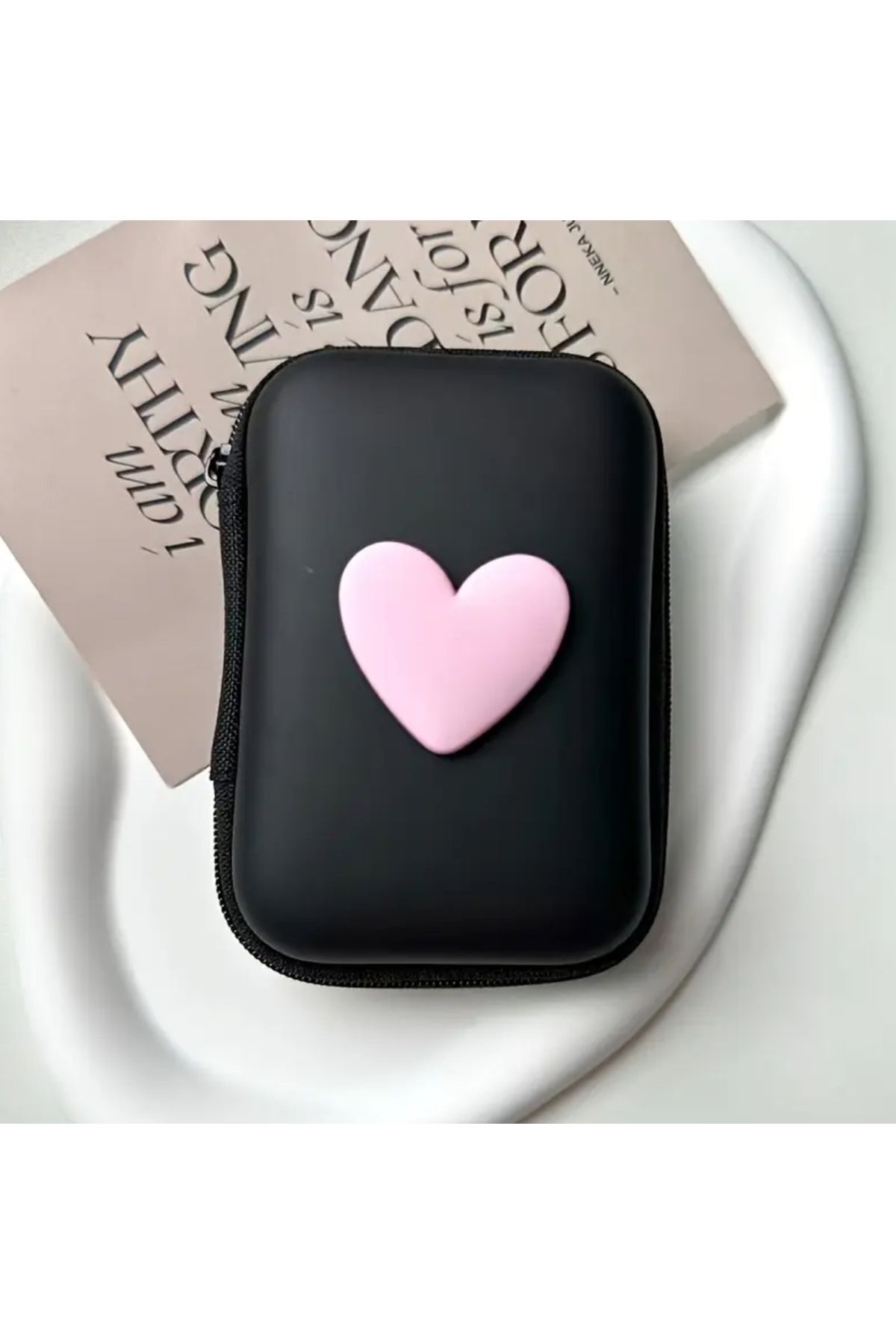 So Iconic 1 Adet Pembe Kalp Tasarımlı Telefon Aksesuarı Taşıma Çantası / EVA Siyah Fermuarlı Saklama Kutusu