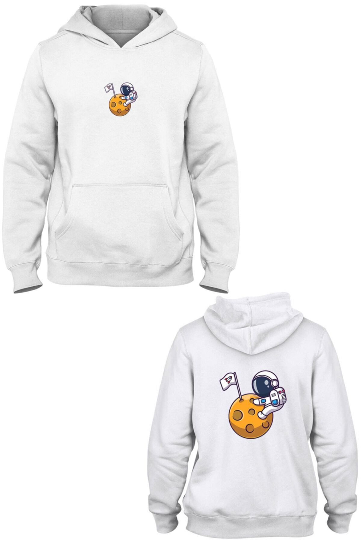 Pisa Art Mars Sarılması Ön Arka Baskılı Kanguru Cepli Kapşonlu Sweatshirt Bll1899