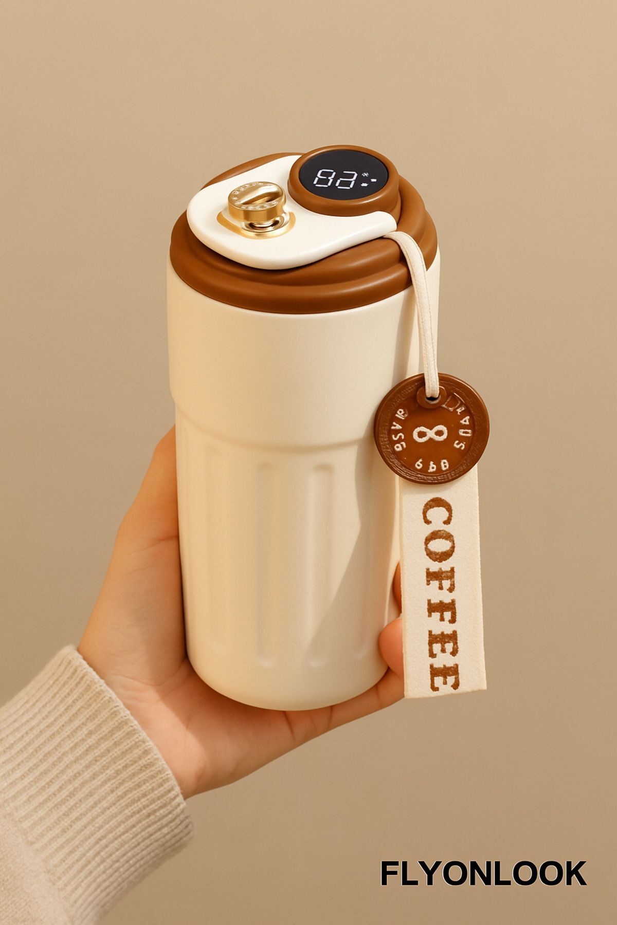 FLYONLOOK Dijital Led Göstergeli 316 L Palanmaz Çelik 400 ML Termos Kupa Bardak Çift Yalıtımlı Kahve Fincan