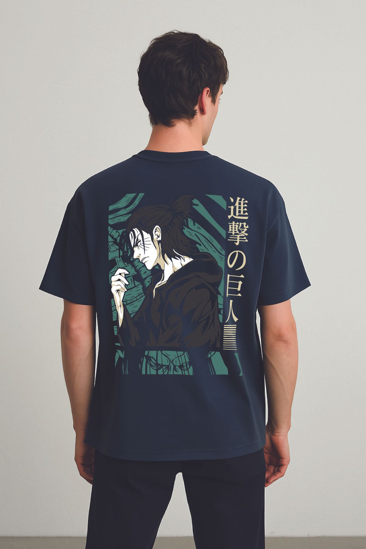 By Caspita Fashion Lenithra Attack on Titan Eren Anime Sırt Baskılı Unisex Oversize Füme T-shirt
