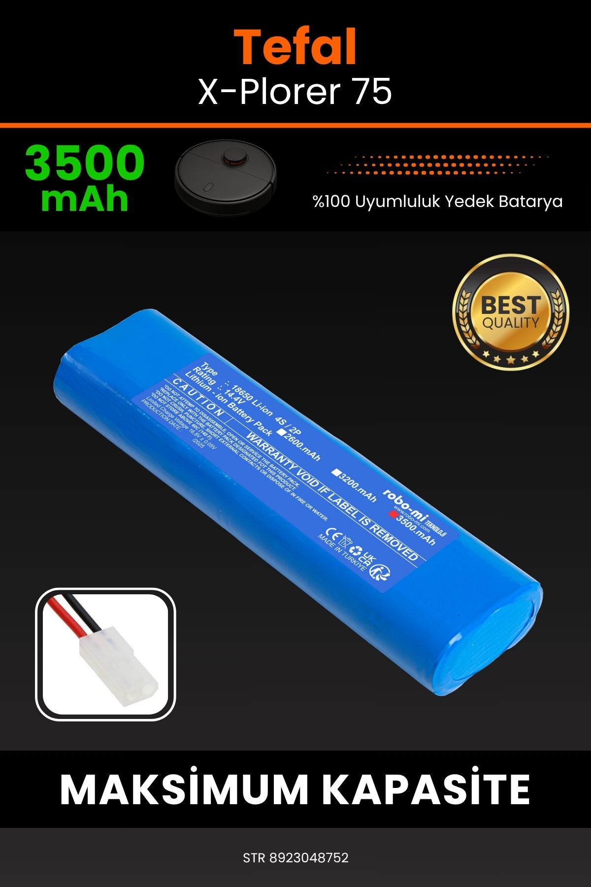 robo-mi Tefal X-Plorer 75 3500mAh Robot Süpürge Bataryası - Yüksek Yoğunluklu Li-ion Hücre
