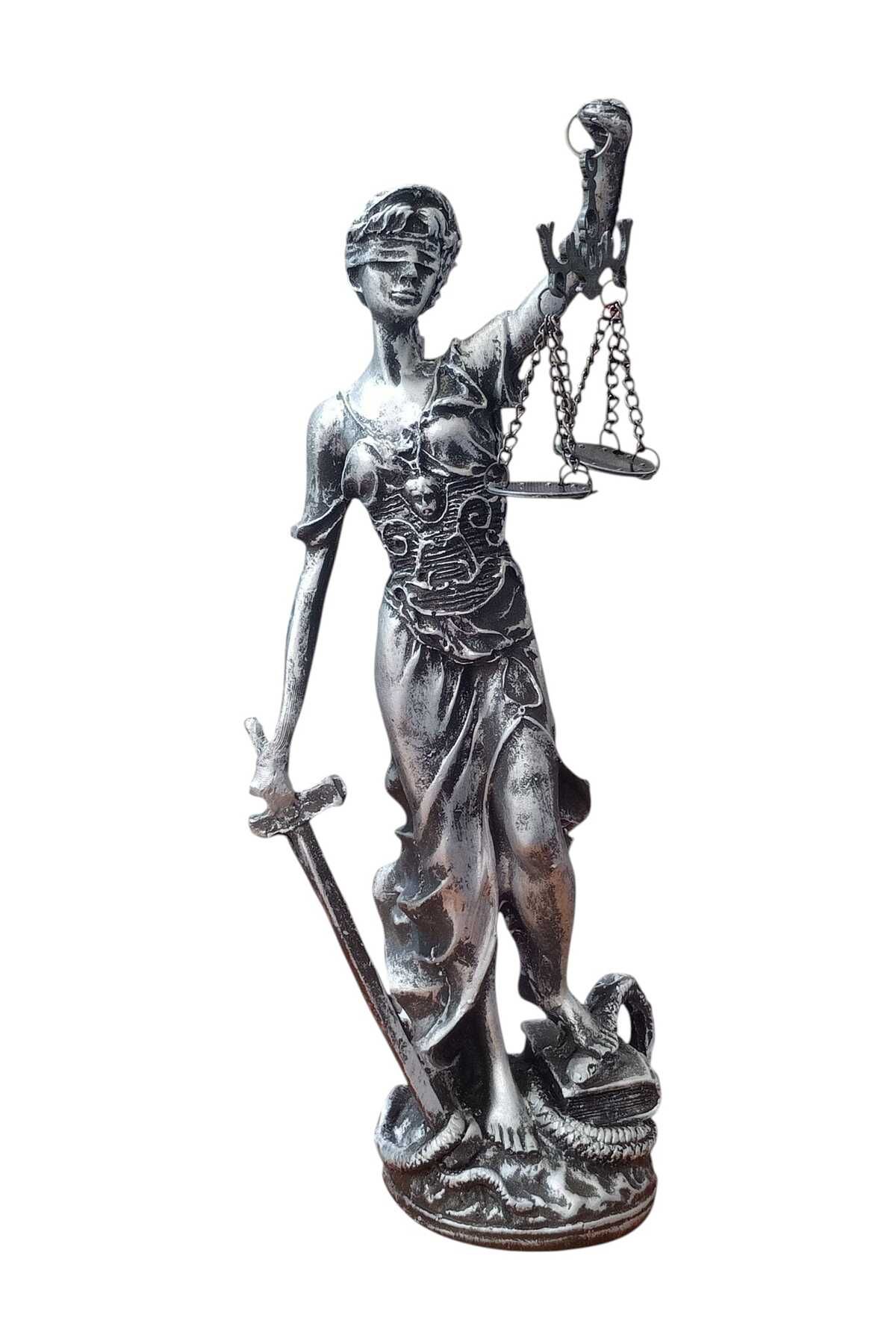 Girist Adalet Terazisi Themis Heykeli Biblo 30 cm Gümüş Renk