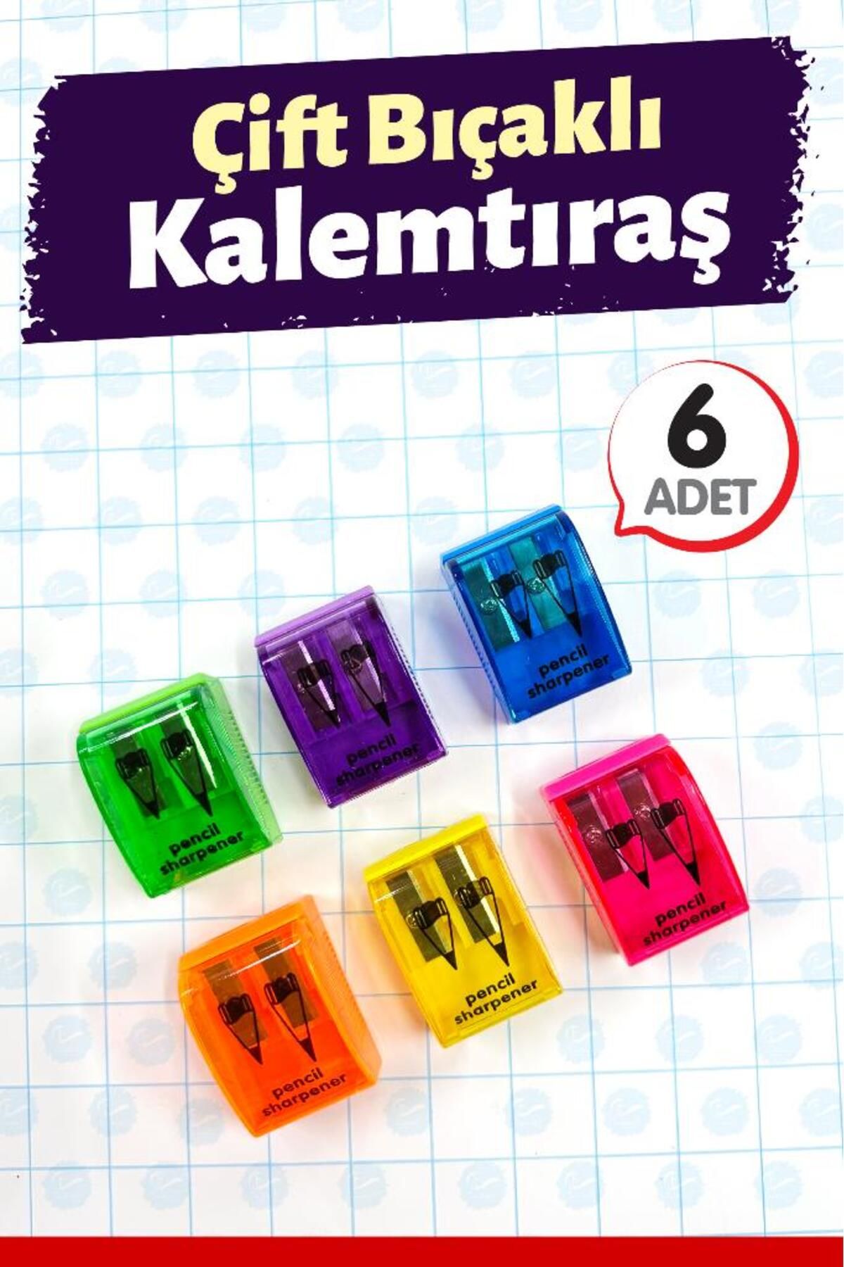 t tuğset etiket 6 Adet Kalemtıraş Çiftli Kapaklı -T1415