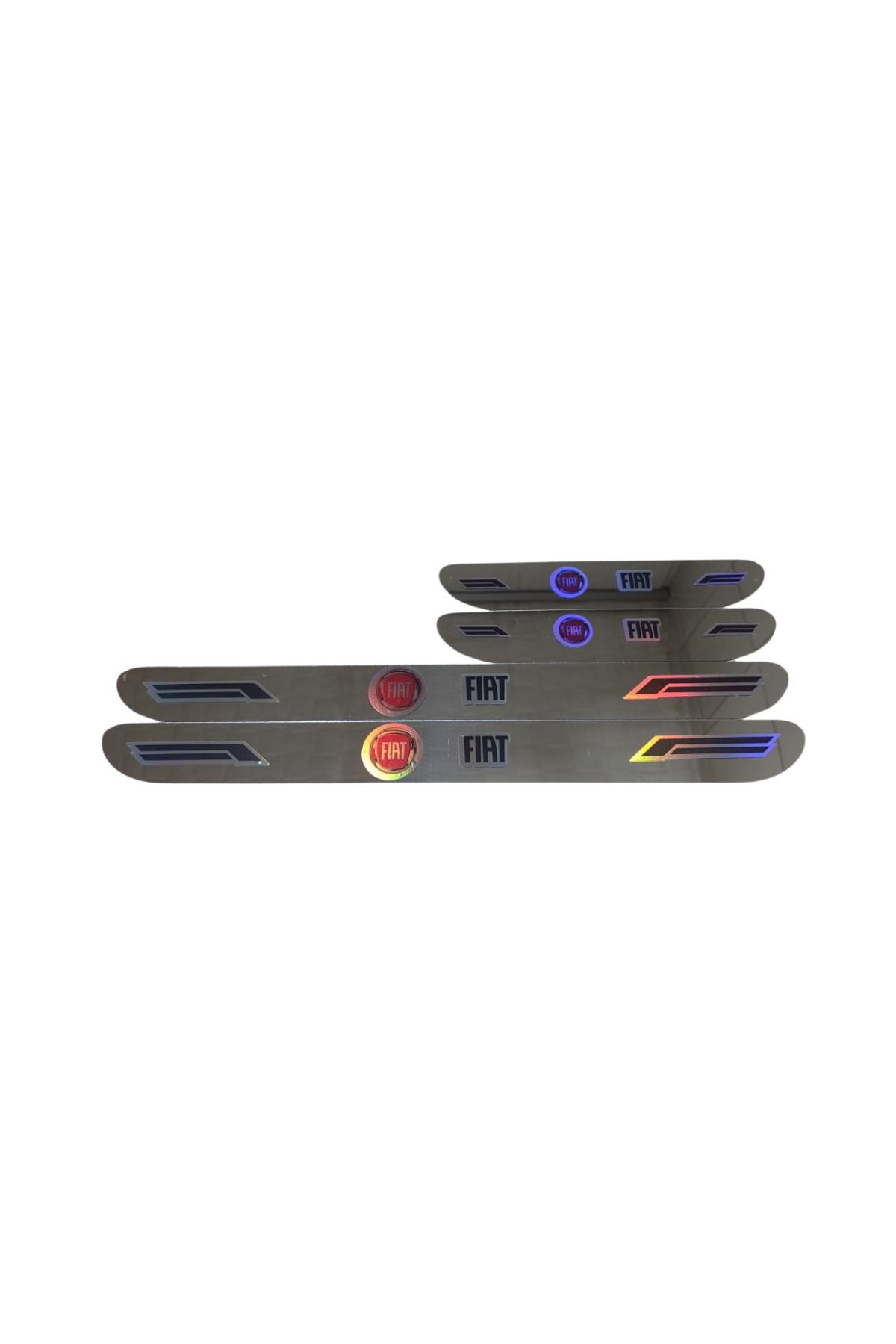 Rukye Shop Fiat Hologram Logolu Araca Özel Marka Logolu Aynalı Kapı Eşiği Koruyucu Yapıştırma 4'lü Set