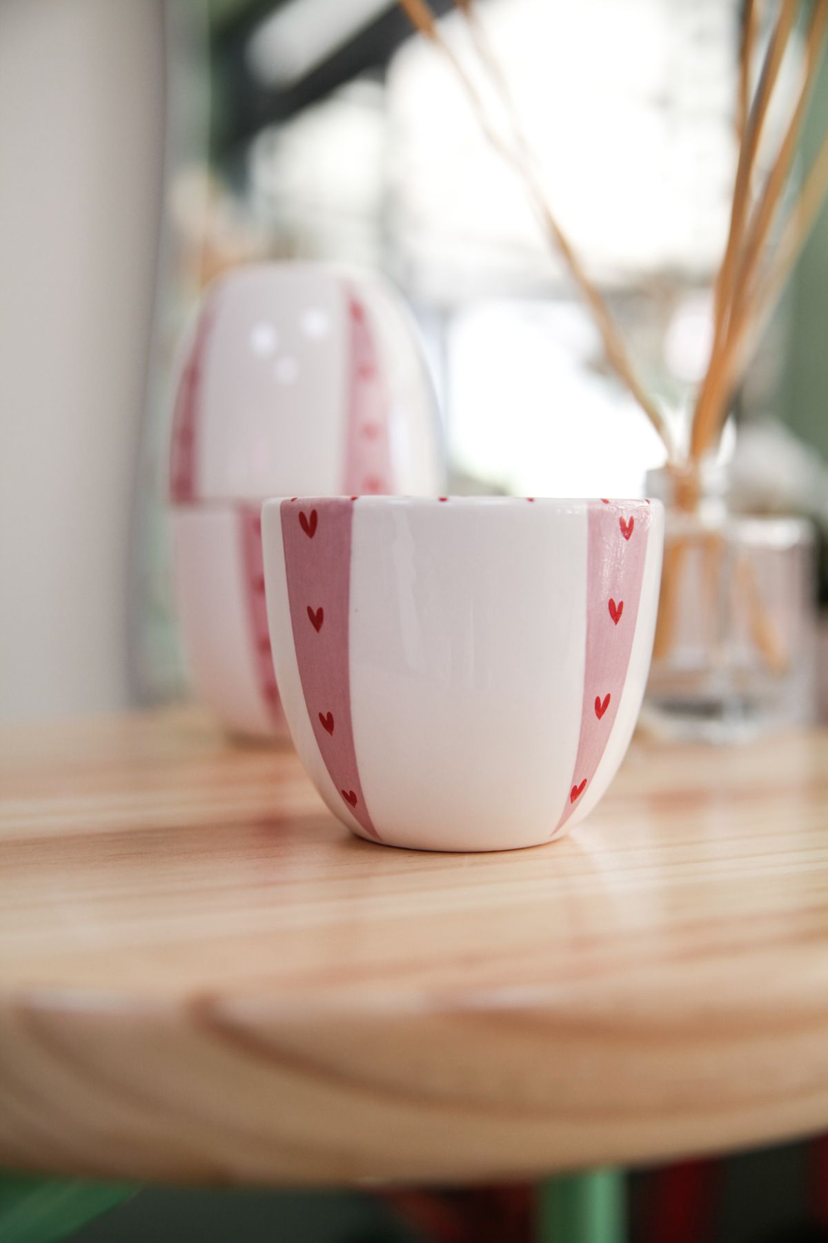 his ceramic El yapımı seramik pembe kalpli çay kahve Amerikano fincanı kulpsuz