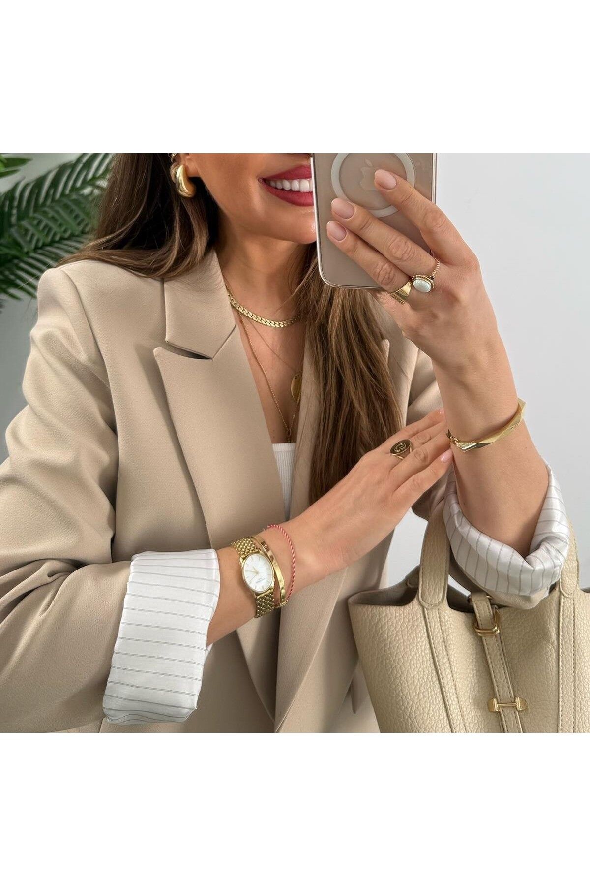 Lavanta Tekstil Astar Detaylı Blazer Ceket Kemerli Pantolon Takım