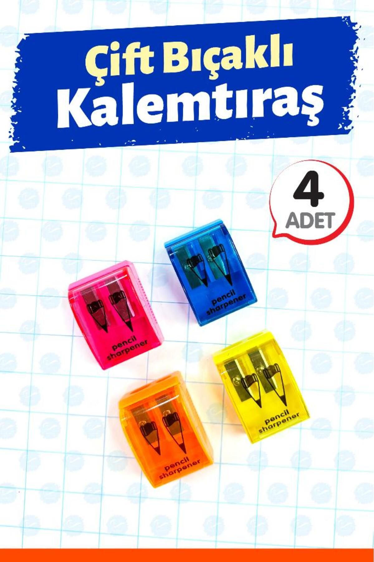 t tuğset etiket 4 Adet Kalemtıraş Çiftli Kapaklı -T1414