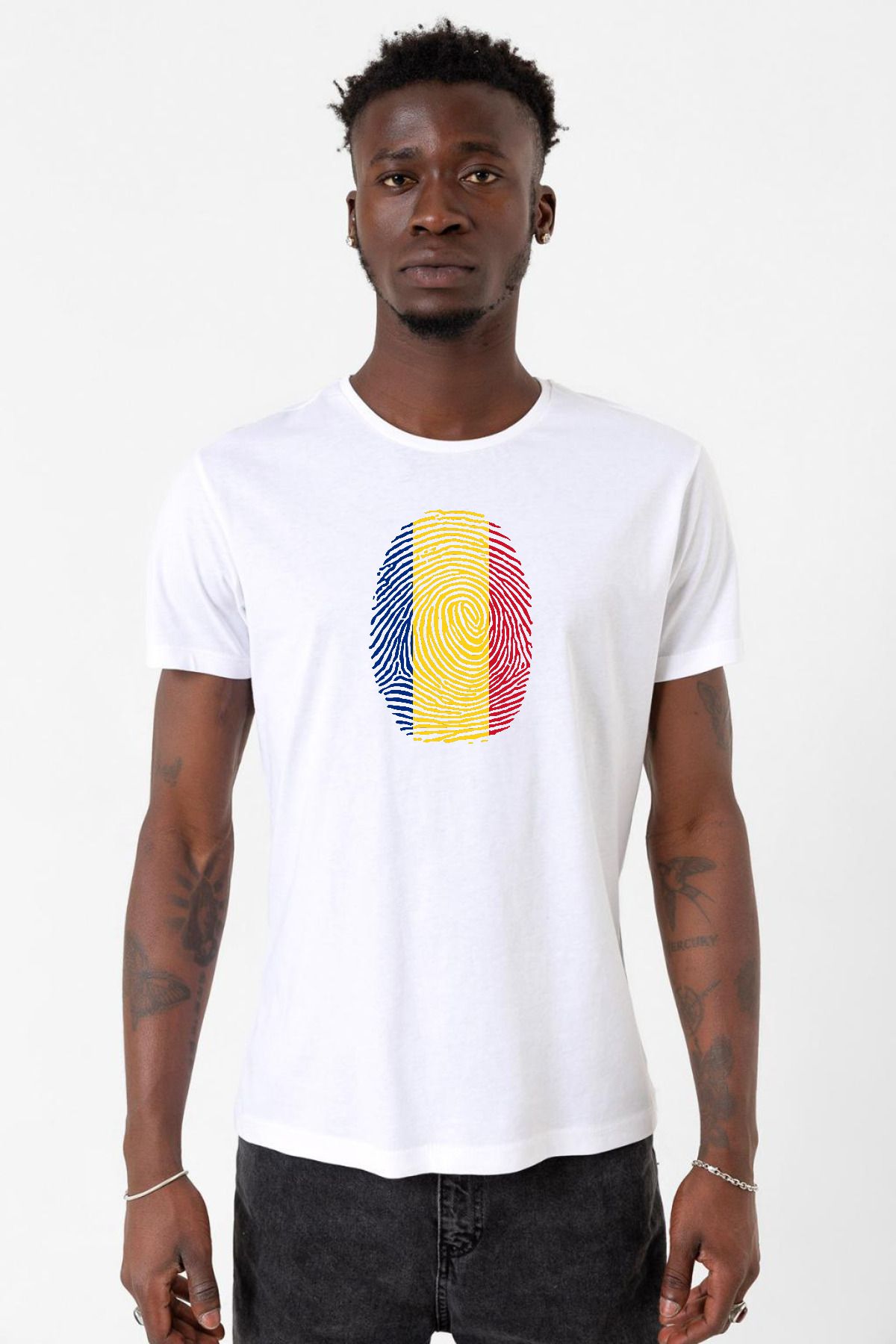 Tshirthane Romania Fingerprint Beyaz Erkek Bisikletyaka Tshirt