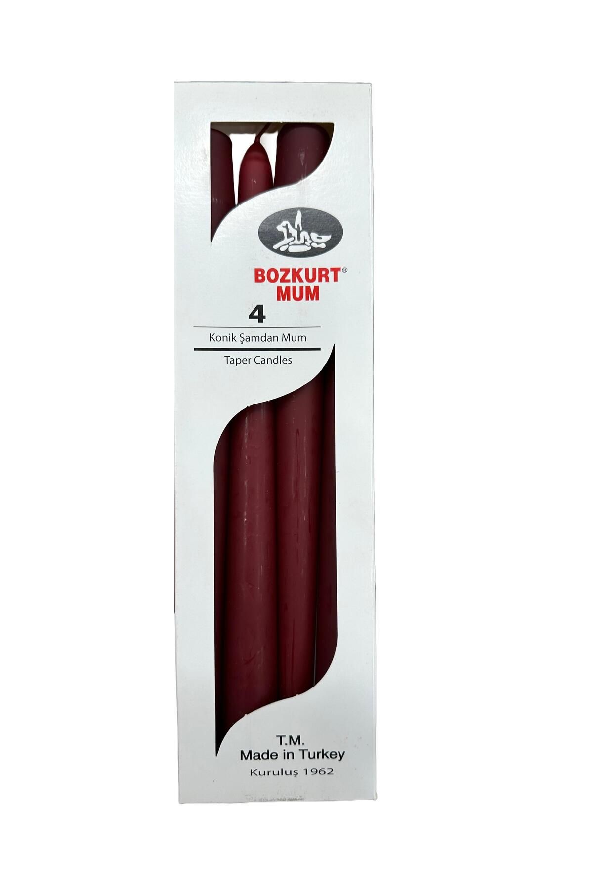 Bozkurt Mum Bozkurt Konik Şamdan Mum Fener Mumu - Bordo - 24 Cm. - 4 Adetlik Paket