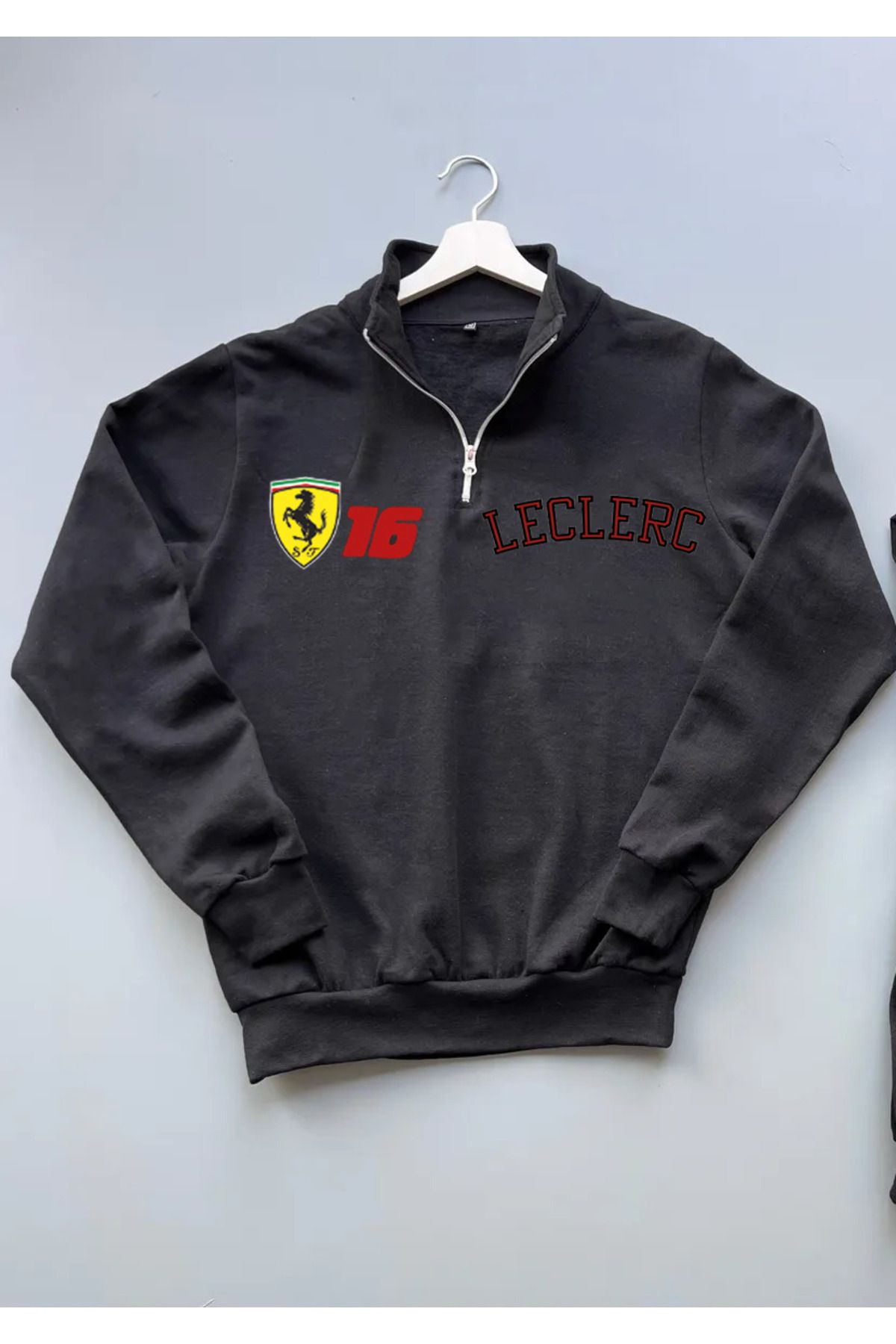 Pisa Art FERRARİ LECLERC FORMULA 1 F1 ÖZEL TASARIM %100 PAMUK YARIM FERMUARLI SWEATSHİRT