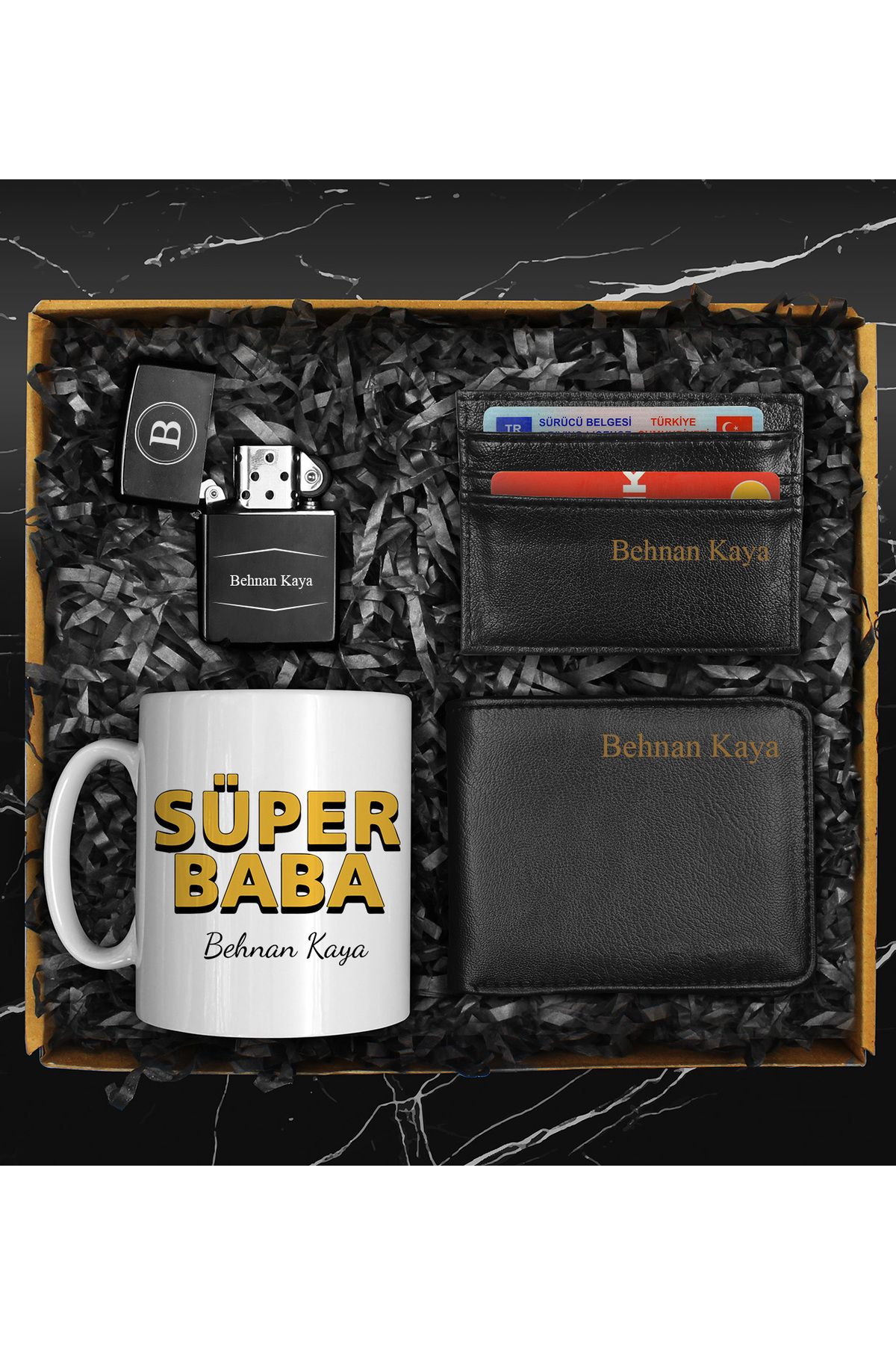 Apollon Gift Shop Babalar Gününe Özel Tasarım Kupa & Cüzdan & Kartvizitlik & Çakmak Hediye Seti
